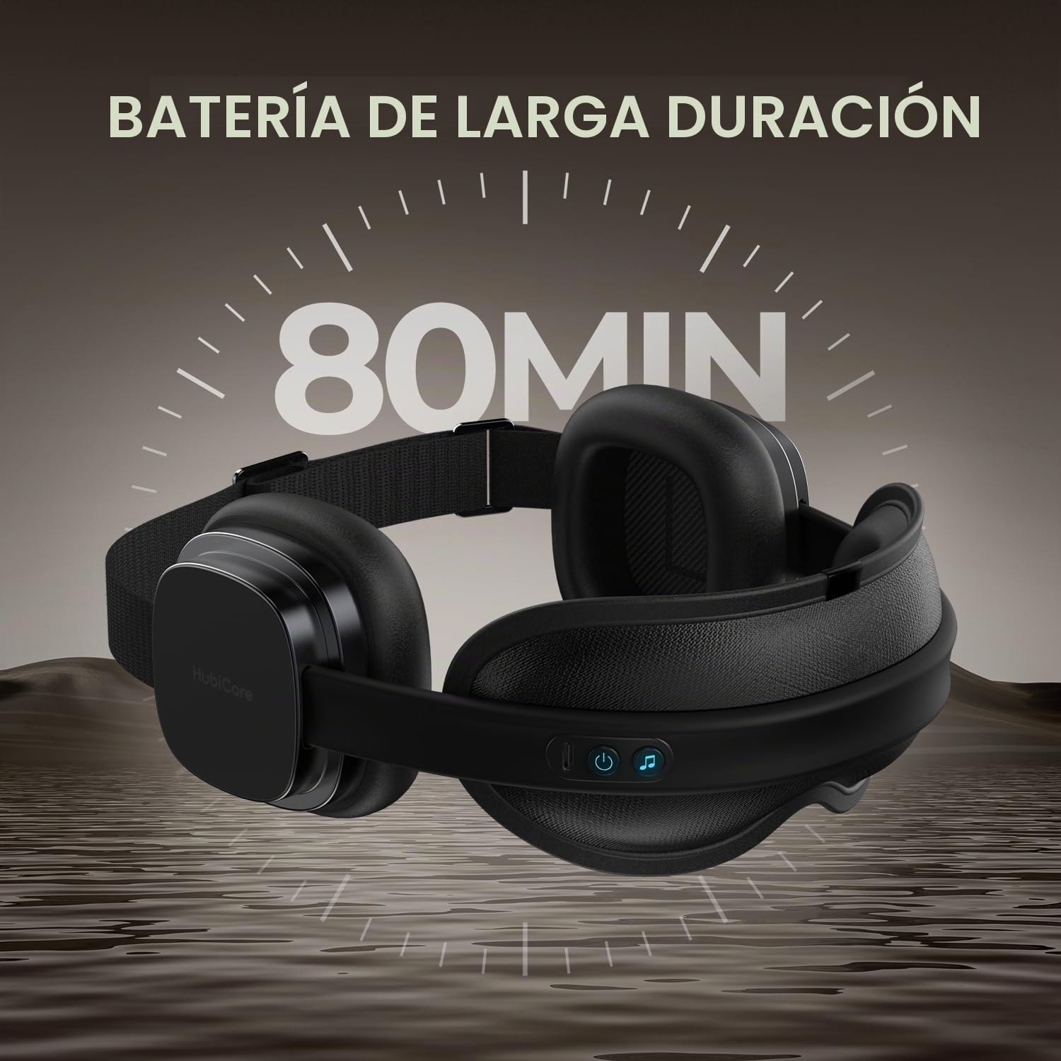 HubiCare - Máscara antiruido para los ojos con terapia de calor y música Bluetooth, auriculares para concentrarse, relajarse, dormir mejor, meditar y aliviar la tensión (Negro)