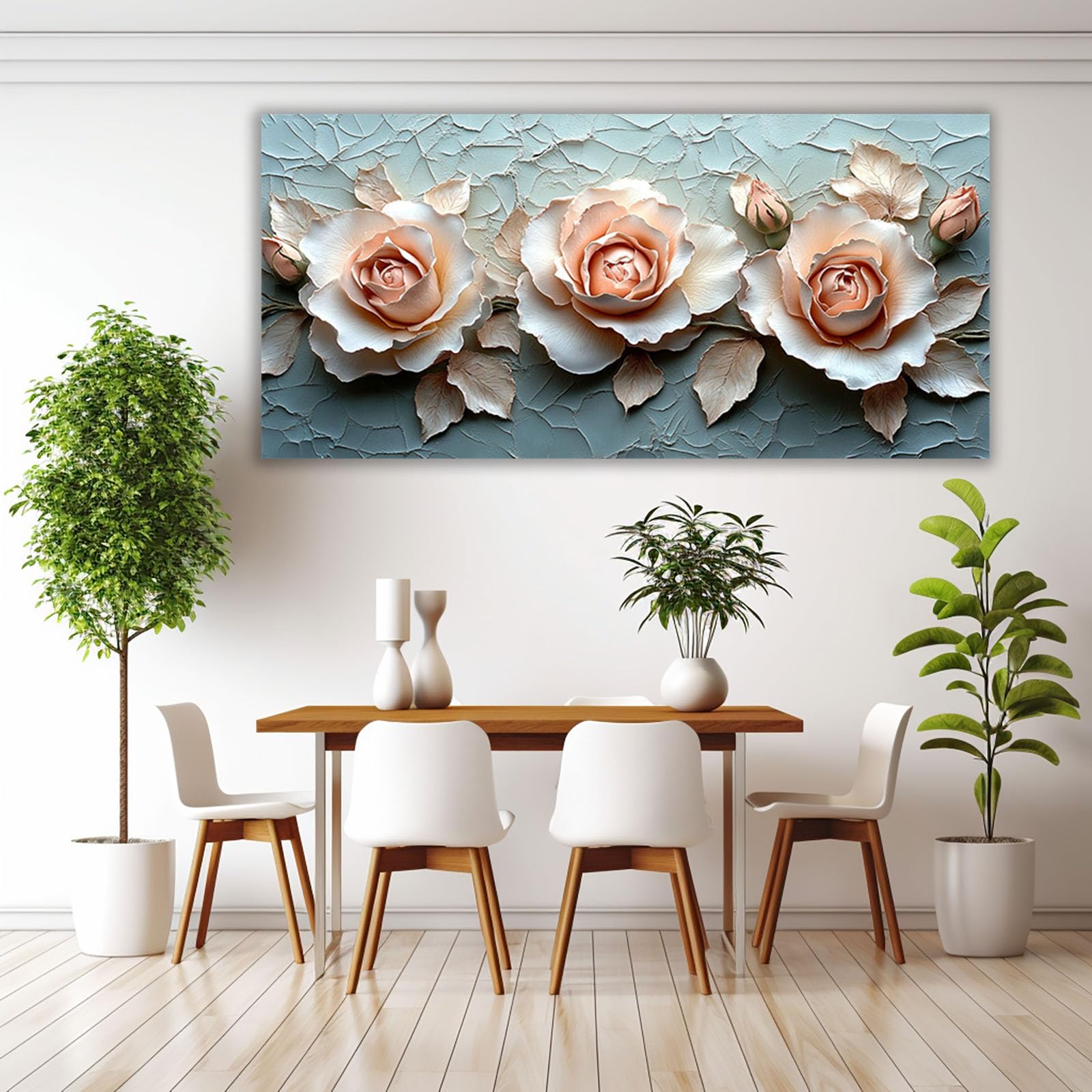 AMXBZC Rośliny Kwiaty Dekoracja Salon Obrazy Vintage Kwiatowe Dzieła Plakat Vintage Zielone Liście - Obraz Plakat Ścienny Do Sypialni(Beżowy-50x100cm Oprawiony