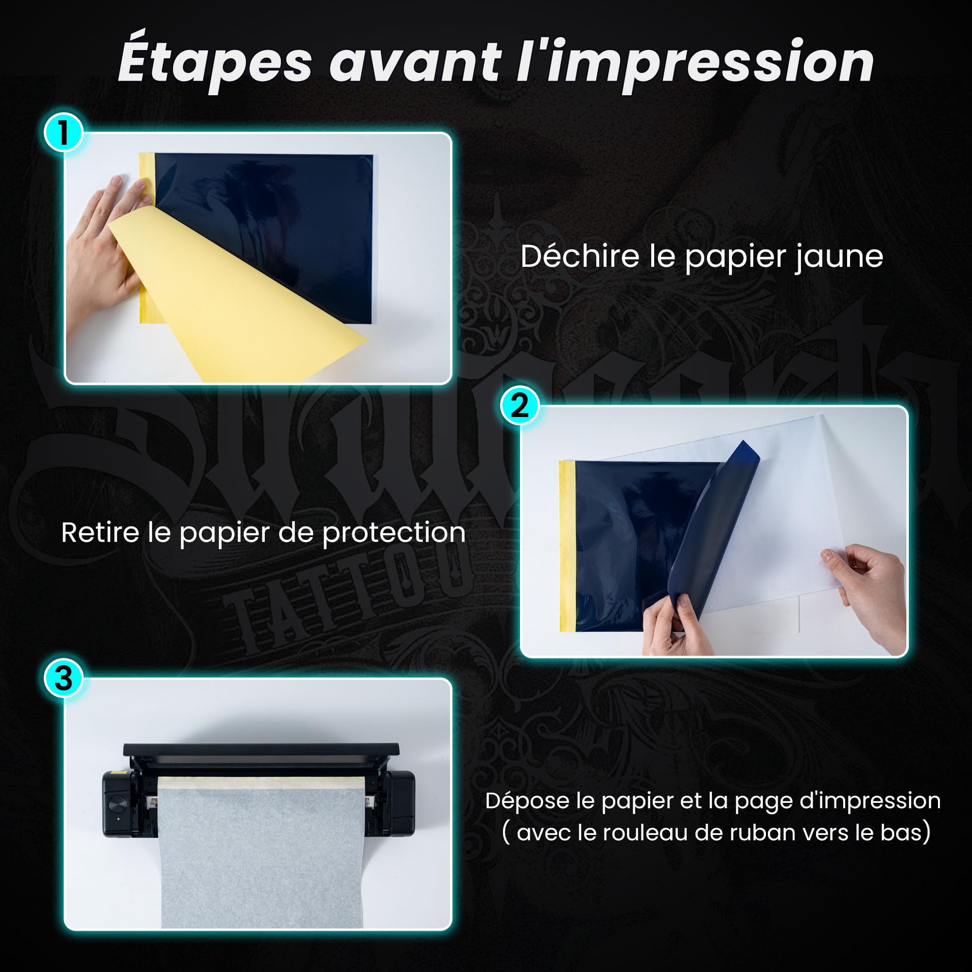Mini Imprimante à Tatouage Bluetooth TATTMUSE - Compatible IPhone/iPad, 80x133 Mm, Avec 30 Feuilles Transfert