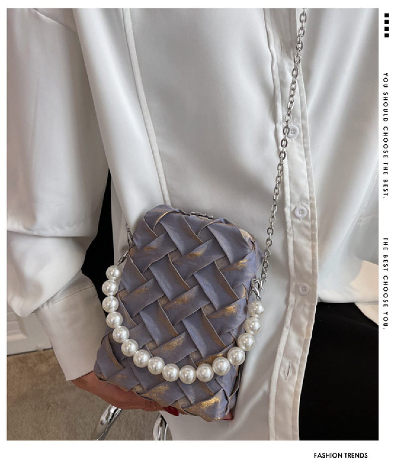 ZengSong Bolso de verano 2022 con cadena de mensajero con textura tejida perla bolsa de teléfono móvil (plata)