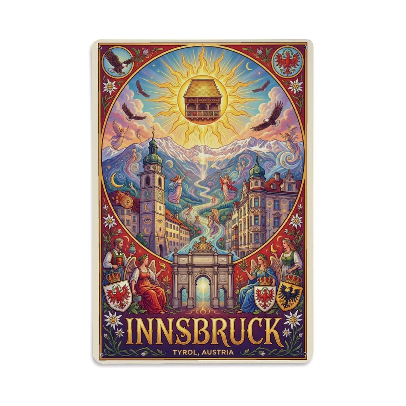 Olhnbad Style Mountain Innsbruck Austria Symbolic Alpine Travel Metal Tin Sign