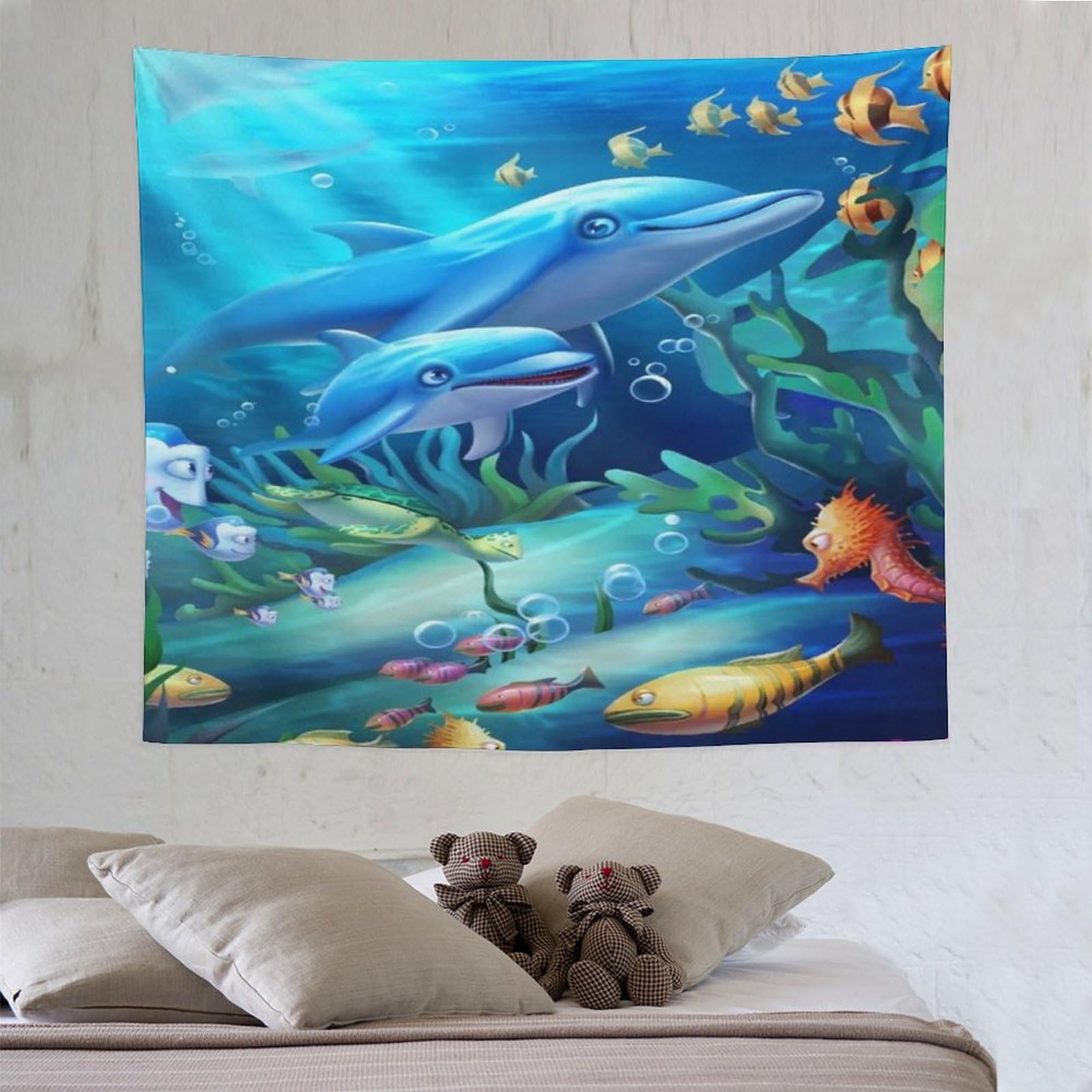 PAZZK Dolphin Tapestry Wall Hanging Tapestry for Men Women Bedroom Aesthetic Tapestries for Dorm Decoration 130×150cm