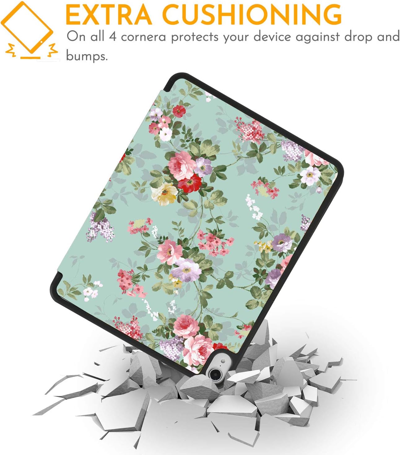 Hepix iPad Air 5th Case 2022 / iPad Air Case 4th Generation 2020, Roses Floral Flower iPad Air 10.9 Case with Pencil Holder, Smart Trifold Case for iPad Air 5/4 Case, Blue 10.9 inch iPad Air Case