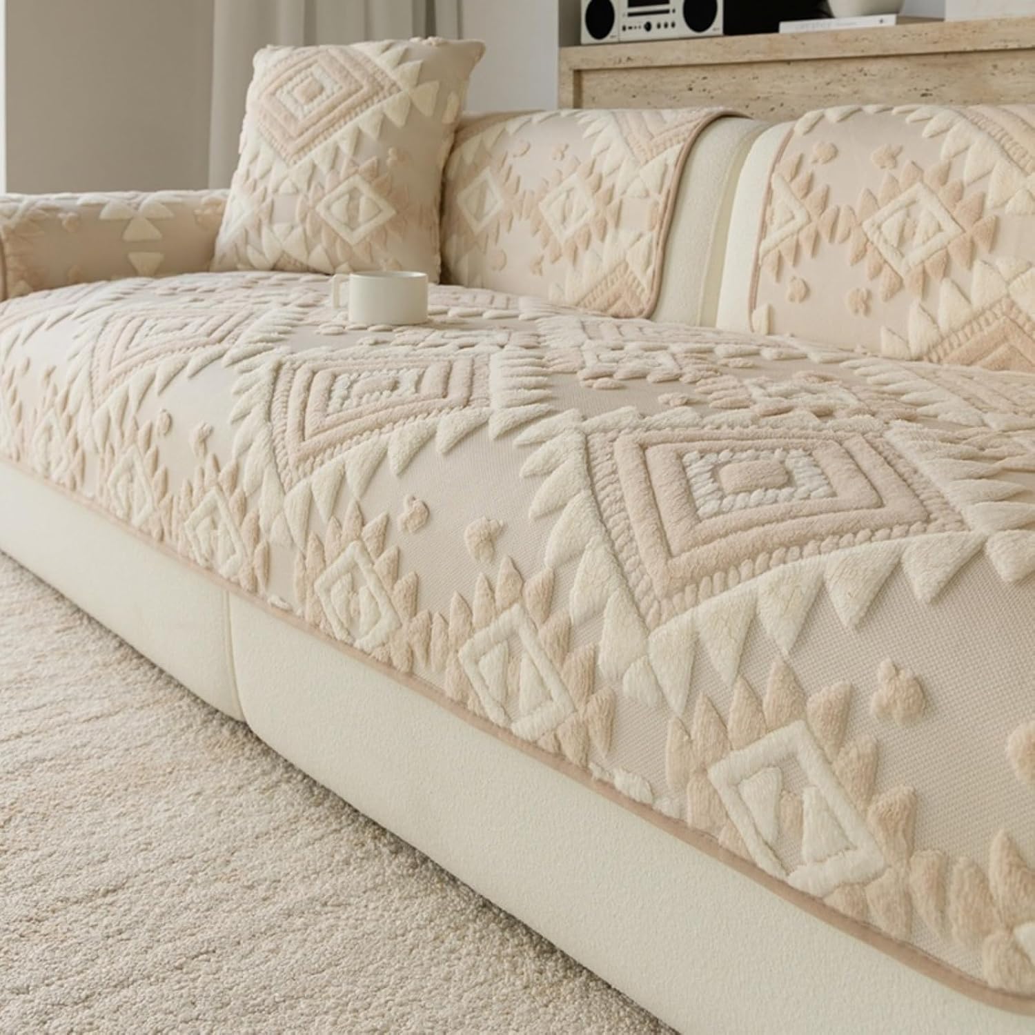 Plaid de Canapé en Chenille Doux à Franges, Grande Taille,Adapté aux Animaux, Antidérapant, Lavable, À l'unité Housse de Siège Jeté de Canapé 3/4 Places,Kaki,70 * 210cm