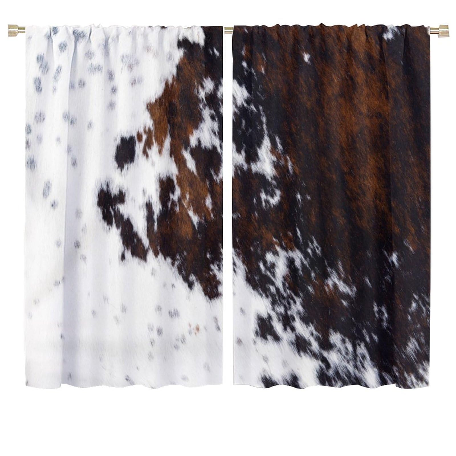 LOMADIA Cow Print Blackout Curtain,Retro Farm Style Animals Brown Cowhide Cow Fur Print Window Treatments Rod Pocket Curtain for Bedroom Living Room