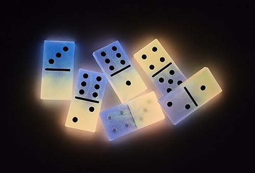 Miniatura 3 de Juego de dominó hecho a mano de 4 colores, doble brillo en la oscuridad, blanco lechoso y rosa a naranja claro y azul, juego de dominó neón, regalo,