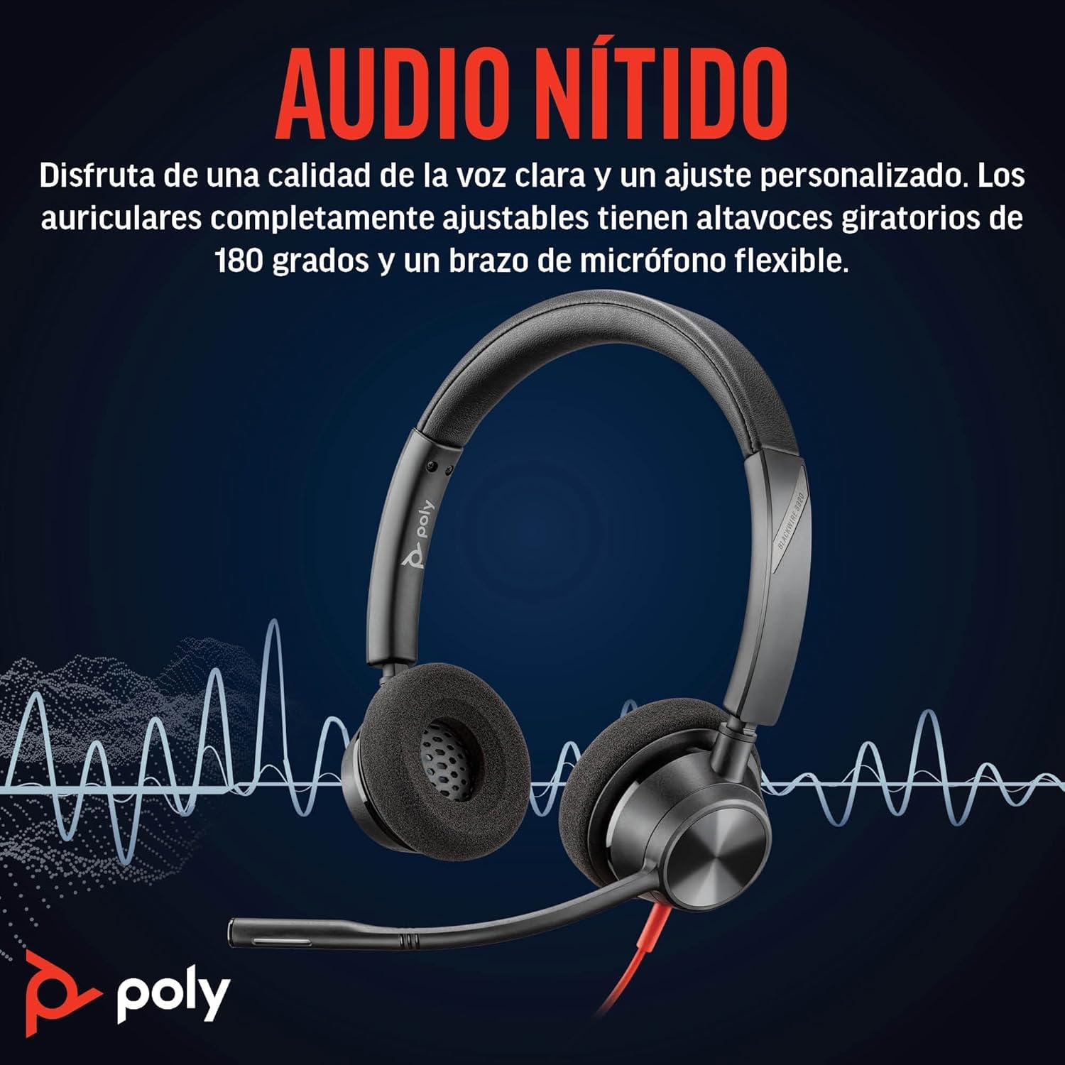Auricular Poly Blackwire 3310 con cable - Brazo de micrófono flexible - Diseño monoaural - Conexión a PC/Mac mediante USB-C o USB-A - Funciona con Teams y Zoom
