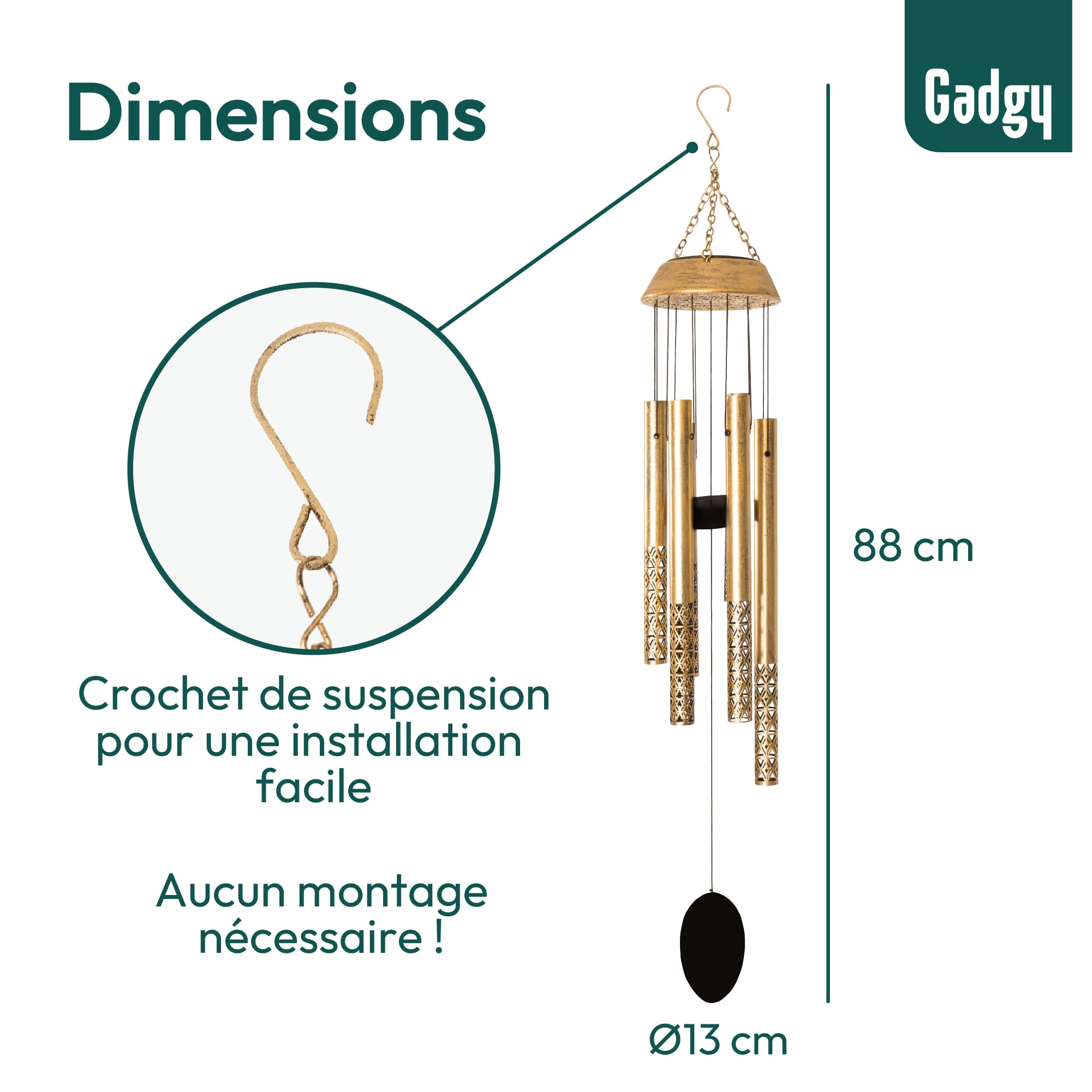 Gadgy Carillon Solaire - Carillons à Suspendre Extérieur - Lanterne Solaire avec Tubes Sonores - Décoration Jardin Résistant aux Intempéries