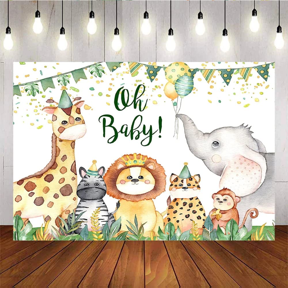 Personalizado Oh Baby Baby Shower Wild One Safari Animals Green Leaves Backdrop Happy Birthday Party Wall Poster Table Banner Decor