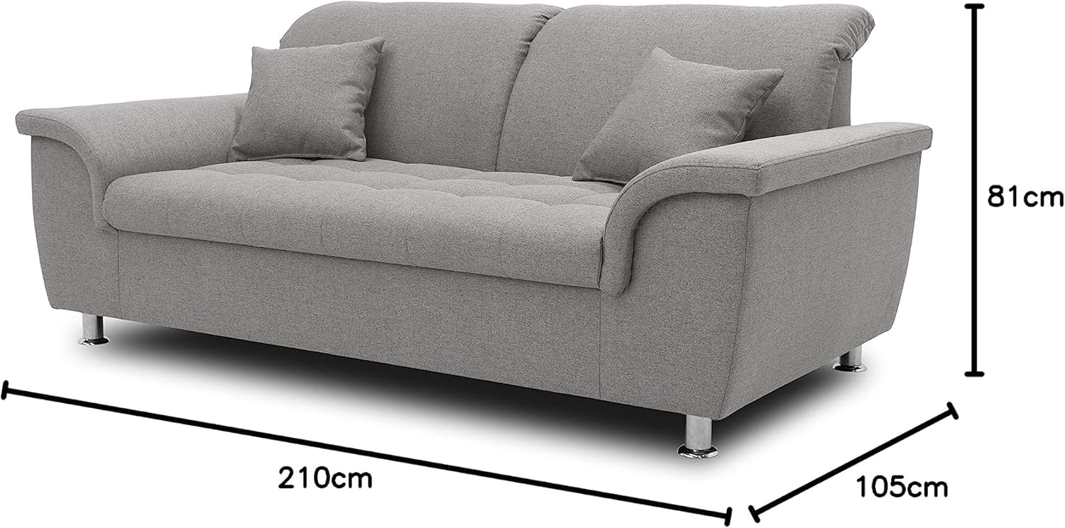 DOMO. collection Sofa Franzi, 2, 5-Sitzer Couch, 2, 5er Garnitur mit Nackenfunktion, Polstergarnitur 210 x 105 x 81 cm (BxTxH), grau