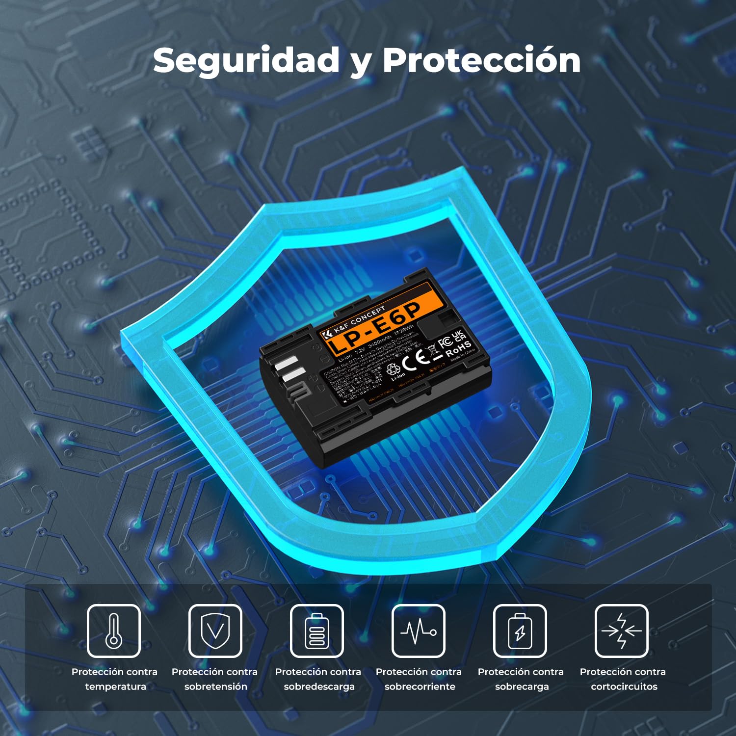 K&F CONCEPT LP-E6P Batería 2400mAh de Alta Capacidad 2 Ranuras Pantalla LCD Cargador Compatible con Canon EOS R5 Mark II, R5, R62, R6, R7 y Cámaras con Batería Serie LP-E6