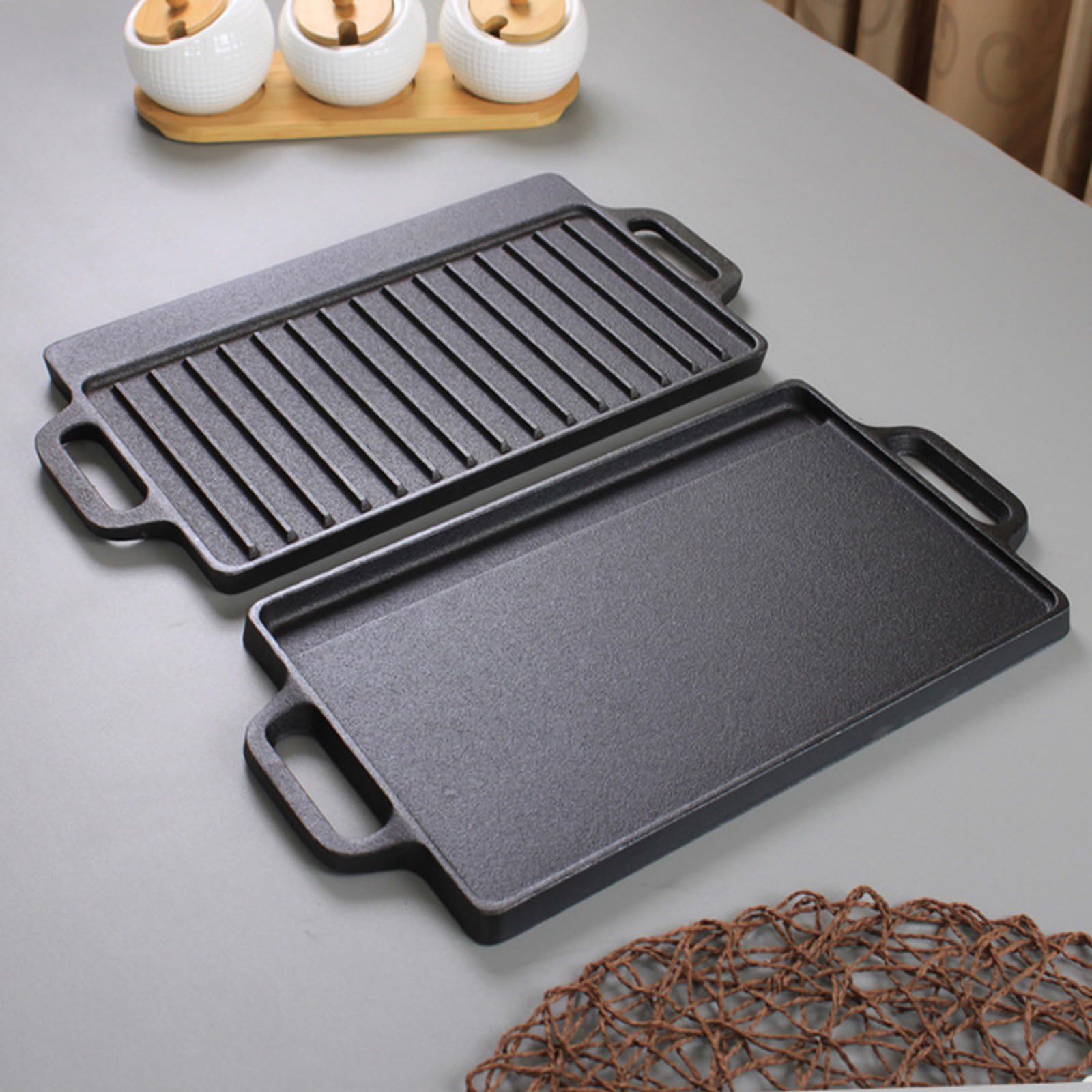 Griglia e piastra in ghisa con design liscio e strutturato padella reversibile per piano cottura forno grill in ghisa