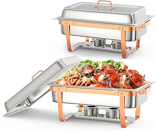 8 Qt Stainless Steel Chafing Dish Set of 2, Gold Rectangle Buffet Food Warmers with Pans, Lids & Fuel Holders, Catering Chafer for Wedding, Banquet, Party Buffet Service