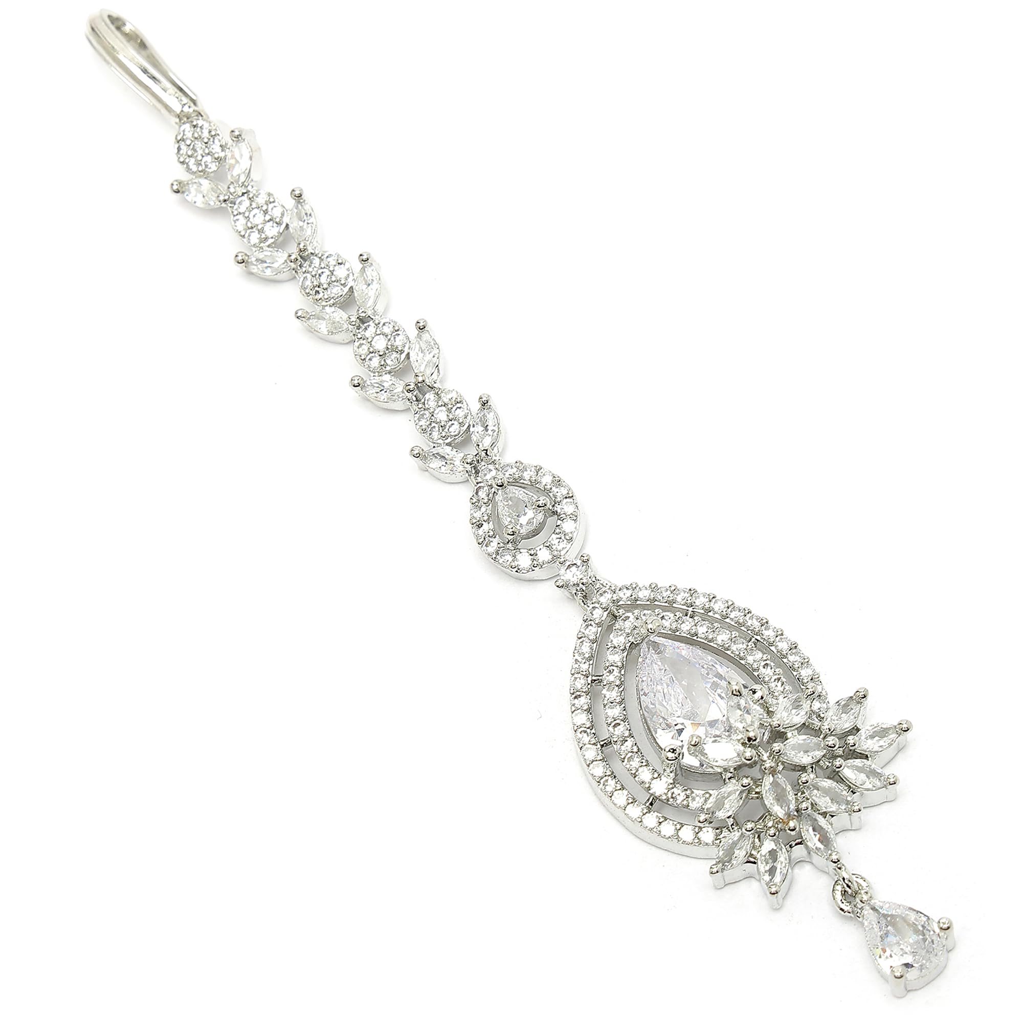 Zeneme Rhodium Plated Designer American Diamonad Tear Drop Crytal Studded Silver Toned Maang Tikka for Women and Gifts for Girls (Constellating Spark Maang Tikka) (B0D94FXDRT) Amazon Price History, Amazon Price Tracker