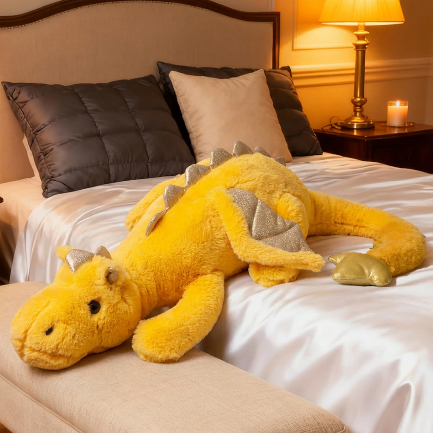 ARELUX Giant 50in 3Lb Big Yellow Dragon Large Stuffed Animals Cute Plush Toy Fuzzy Jumbo Dinosaur Pillow Plushies with Wings Cuddly Soft Pterosaur Plushie for Friends Family Member