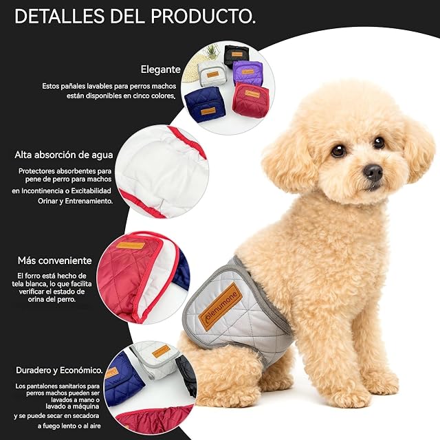 Foto 4 de 6 de Colenumone Paquete de 5 pañales lavables y reutilizables para perros