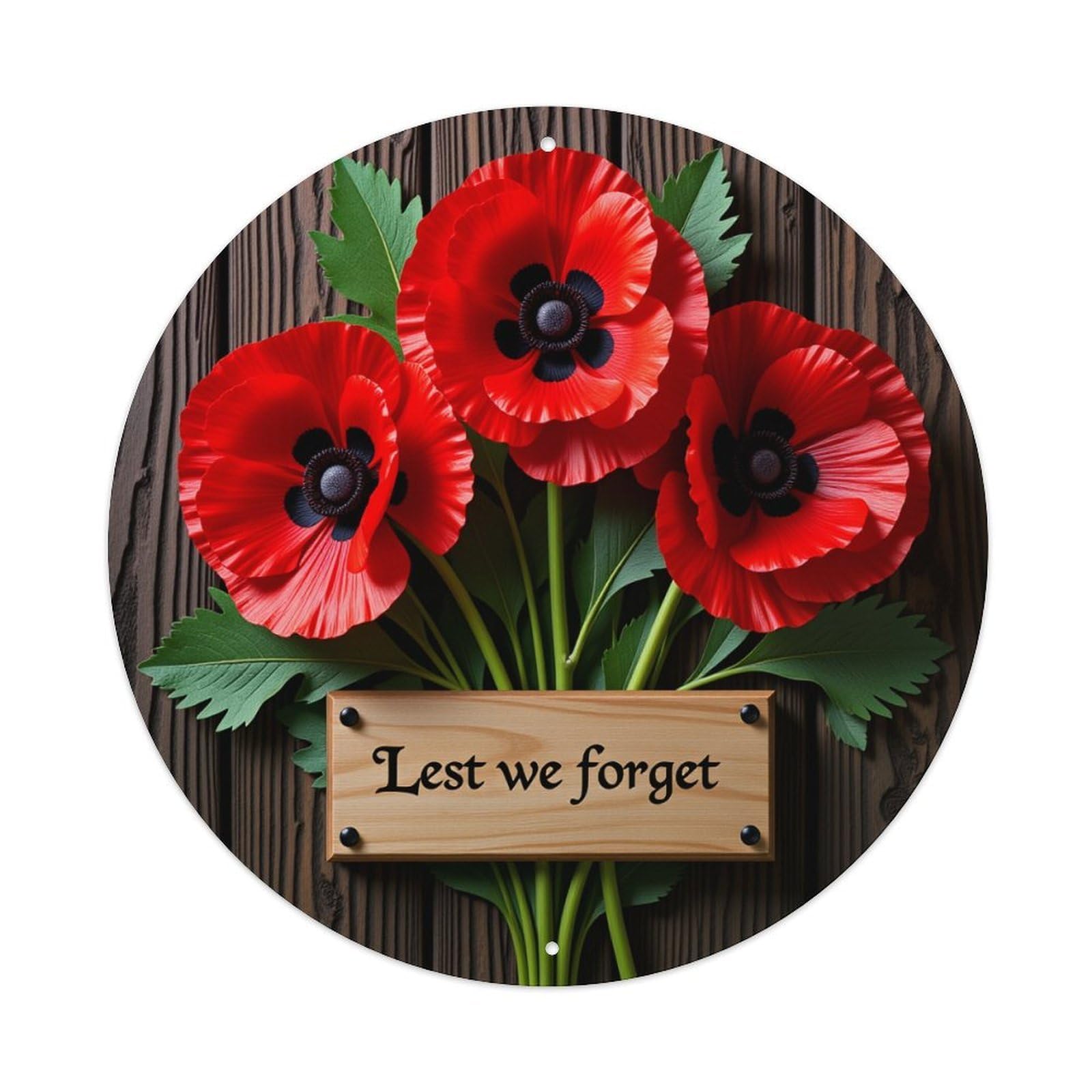 Red Poppies Sign Lest We Forget Round Tin Sign Retro Metal Sign for Cafe Bar Pub Home Game Room Gym Club Wall Decoration Vintage Metal Poster 8x8 Inch