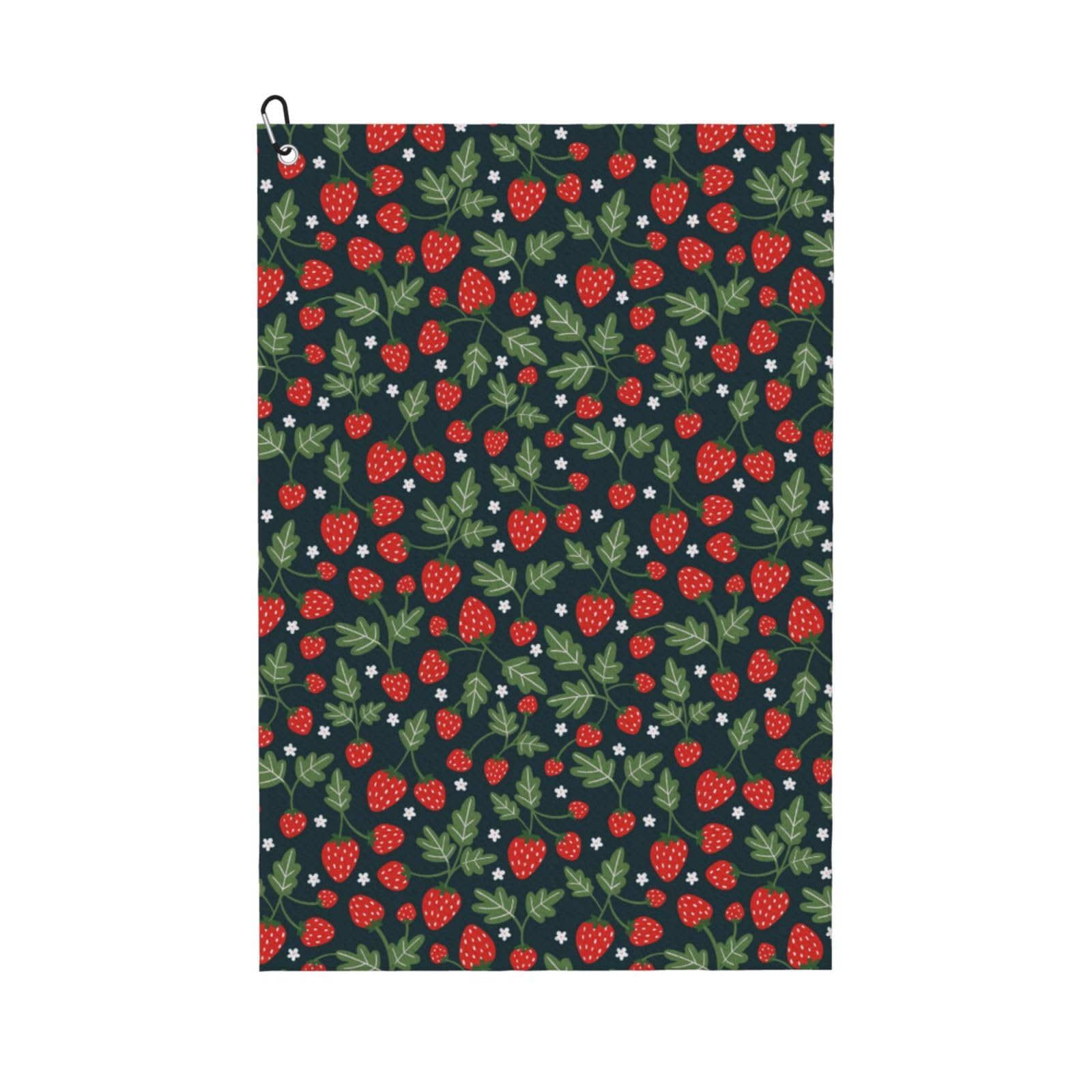 AOOEDM Strawberry Print Golf Towel with Carabiner Clip Absorbent Microfiber Golf Towel for Cleaning Golf Ball Club Putter Iron for Golf Bag Trolly Belt Loop 16" X 24"