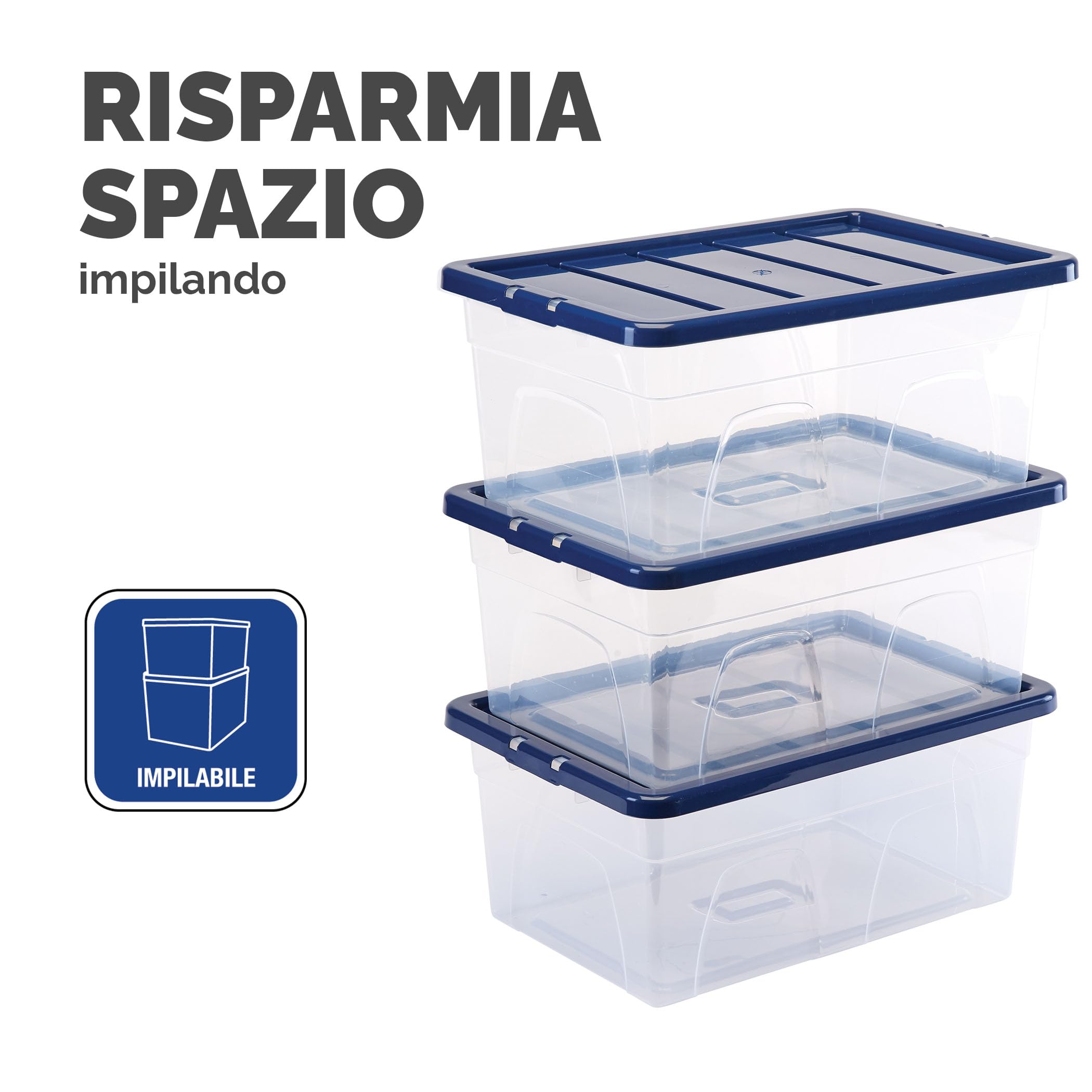 Bankers Box 38L scatole in plastica in confezione da 3, BPA-Free, con coperchi riciclati al 100%, impilabili, coperchio anti polvere, 25x38x56cm, ideali per organizzare la casa e l'ufficio
