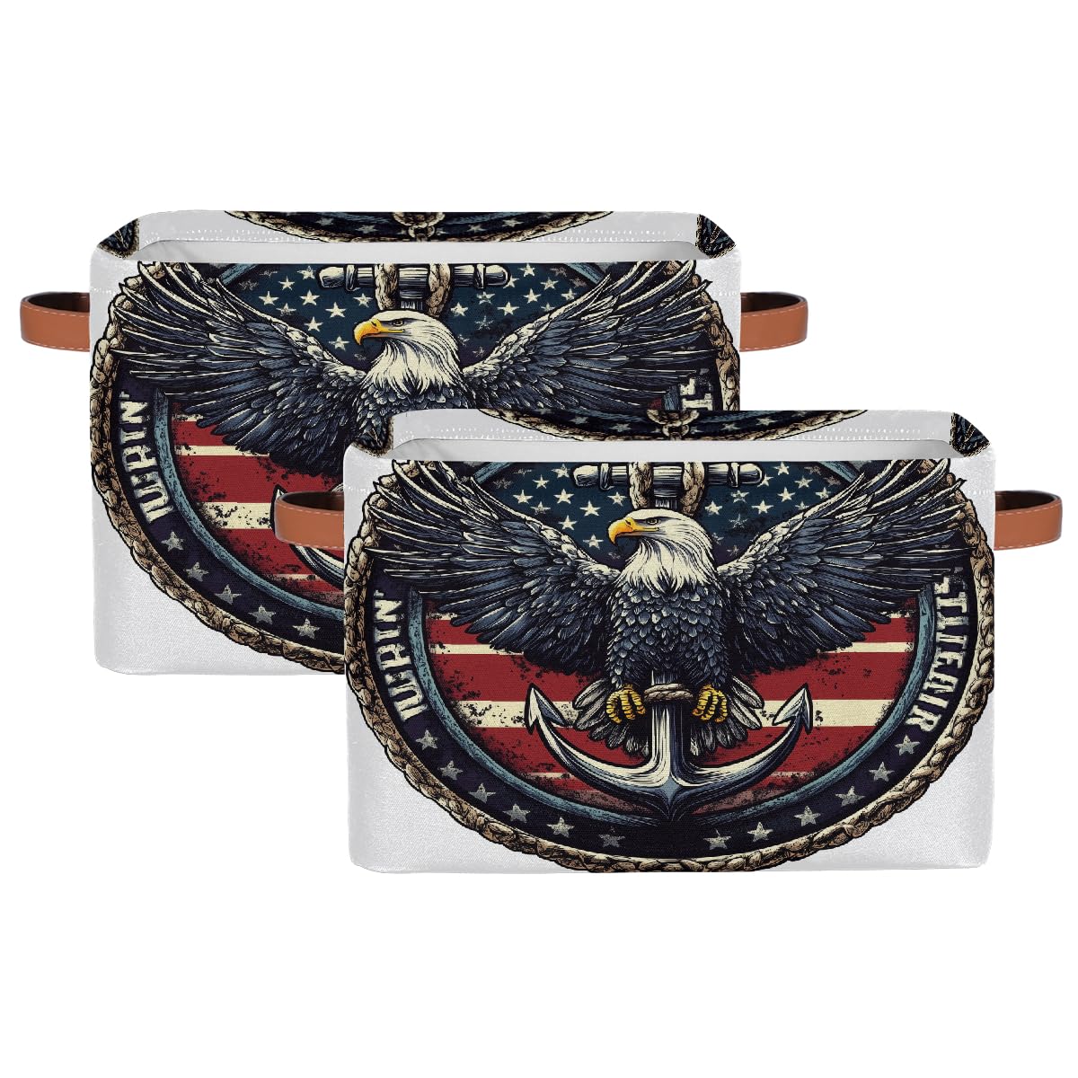 Mexpekil Cool USA Flag Bald Eagle - Cesta de almacenamiento de juguetes para niños, plegable, organizador de tela para estantes, cesta de regalo grande con asas, 2 piezas