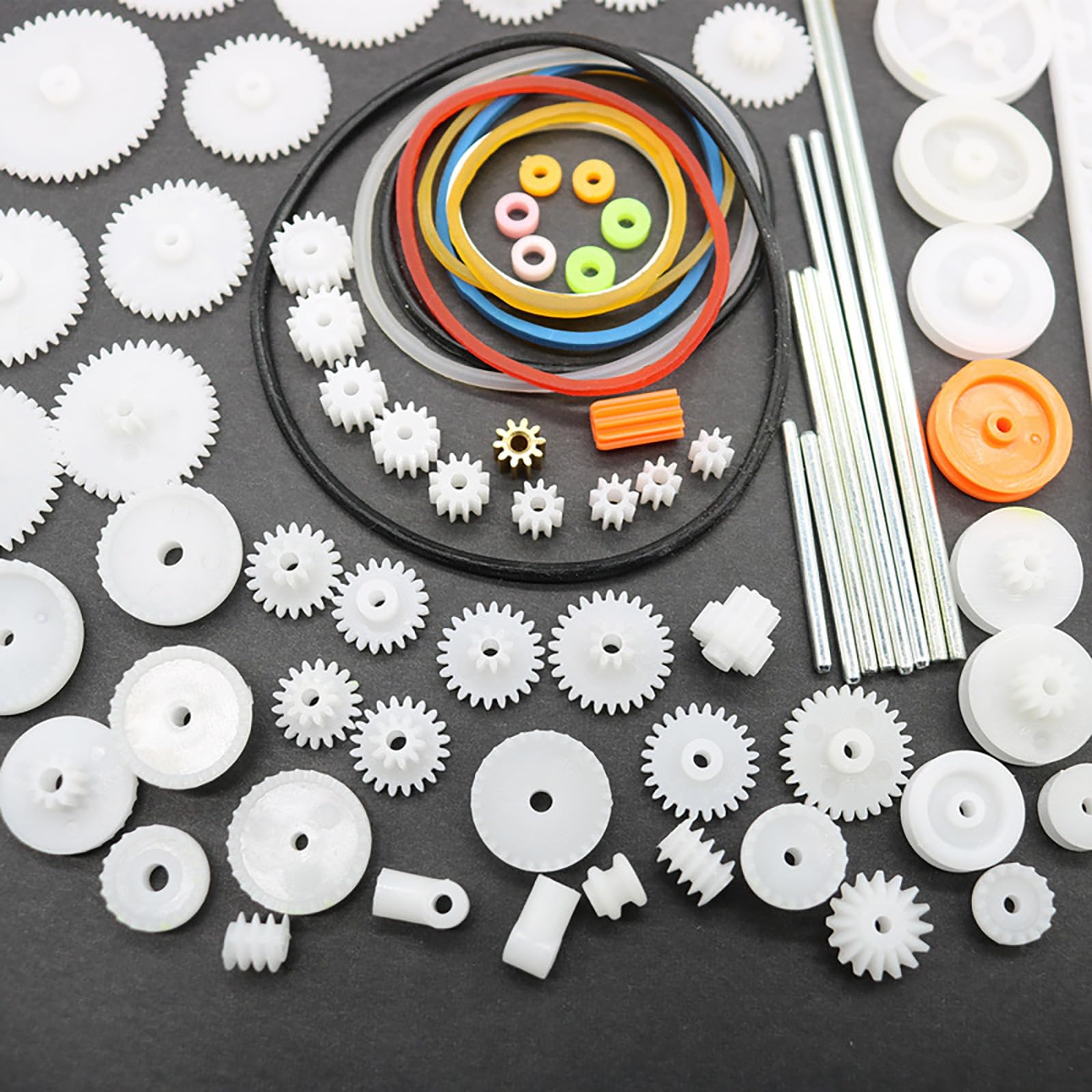 82-teilige Kunststoff Getriebepaket Kits für ferngesteuerte Motorroboter, verschiedene Achsen, Riemenbuchsen, Sortiment, Zubehör Set, Modellbau Zahnräder