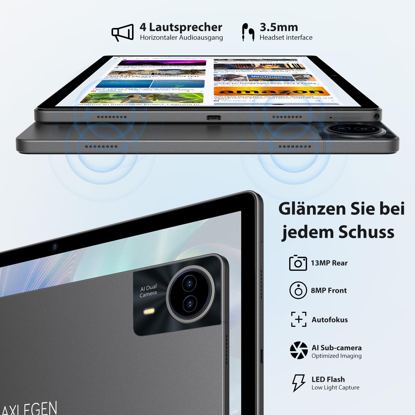 14 Zoll, 36GB RAM+512GB ROM/1TB TF SIM Tablet 2K 2000x1200 Touch Display, 4G LTE+5G WLAN, Android 15, Octa-Core, 4 Lautsprecher, 13MP/11580mAh/GMS/GPS, inkl. Pen/Hülle/Kopfhörer