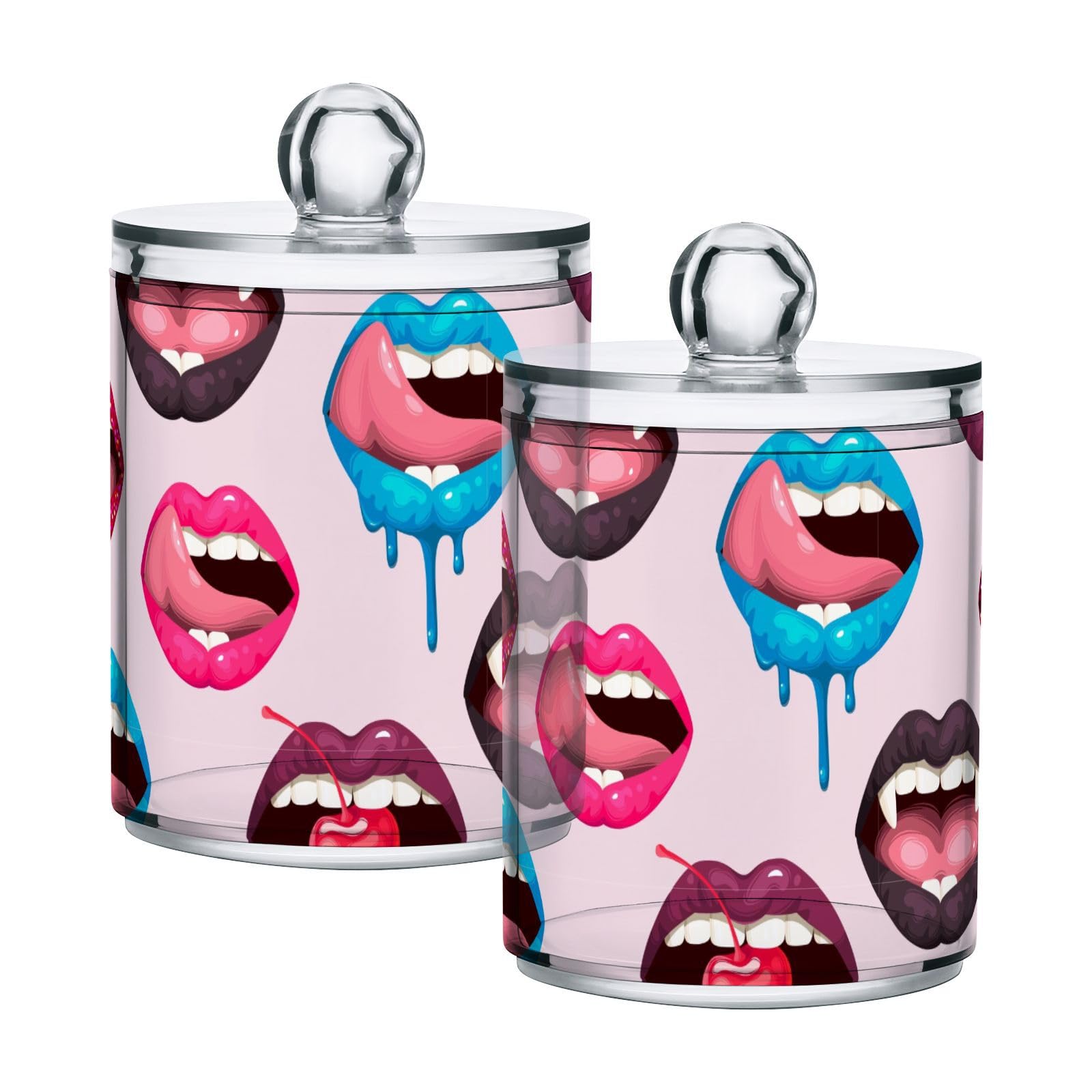 Sexy-pink-print Restroom Bathroom Organizers with Lid Qtip Holder Dispenser Apothecary Jars Cotton Balls Pads Swabs Holder Jar 4