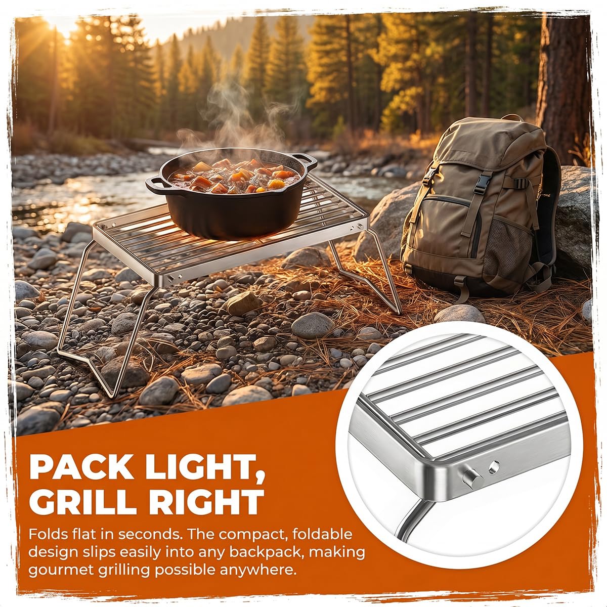 Składany ruszt do grillowania 30 x 16 cm, przenośny grill ogniskowy, ruszt do grillowania na świeżym powietrzu, ruszt do grillowania na świeżym powietrzu, do postawienia na świeżym powietrzu, na