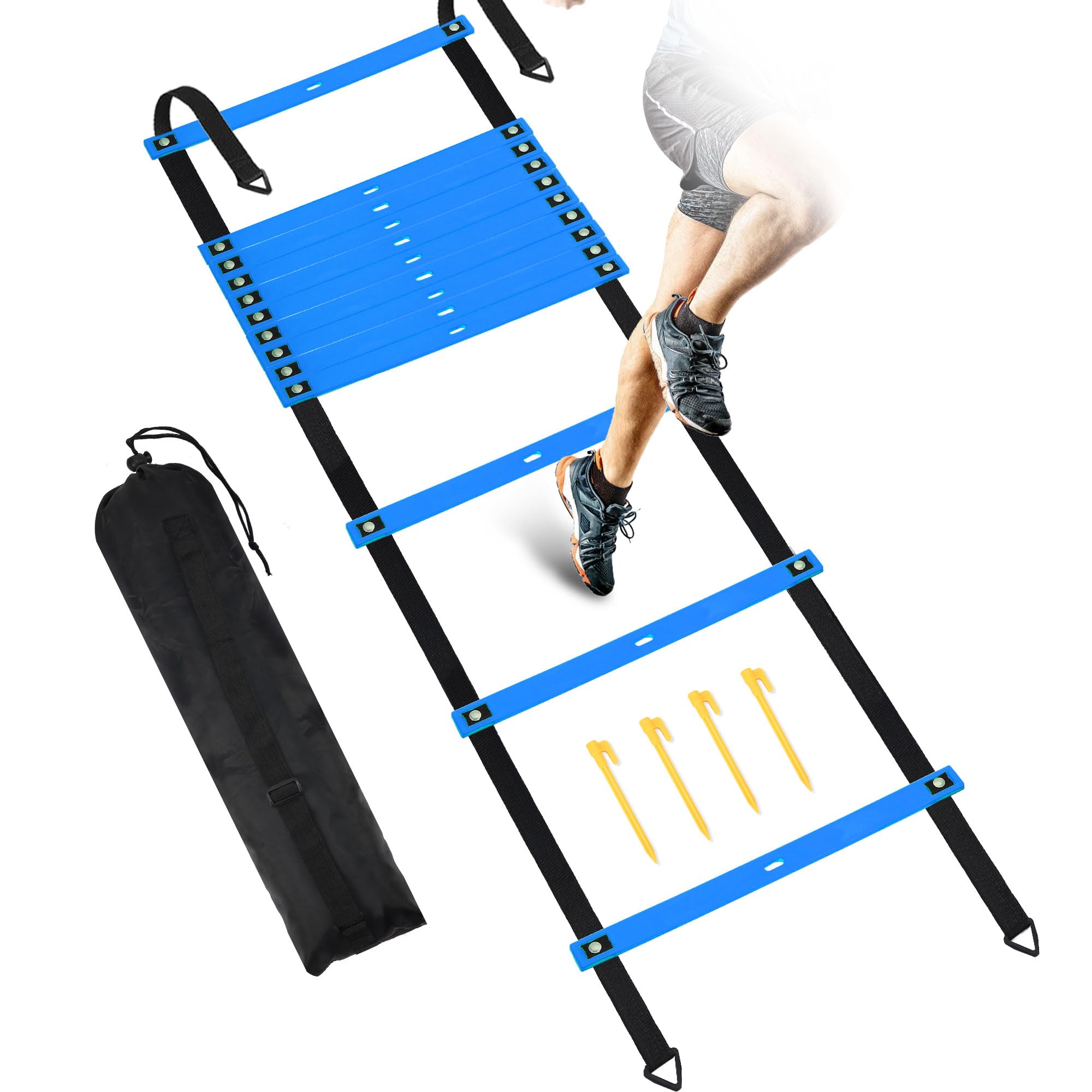 Camkinger Fixed Rung Agility Ladder - 20ft 12 Rungs No Tangle Speed and Agility Training Equipment for Soccer Footwork Training with Carrying Bag/