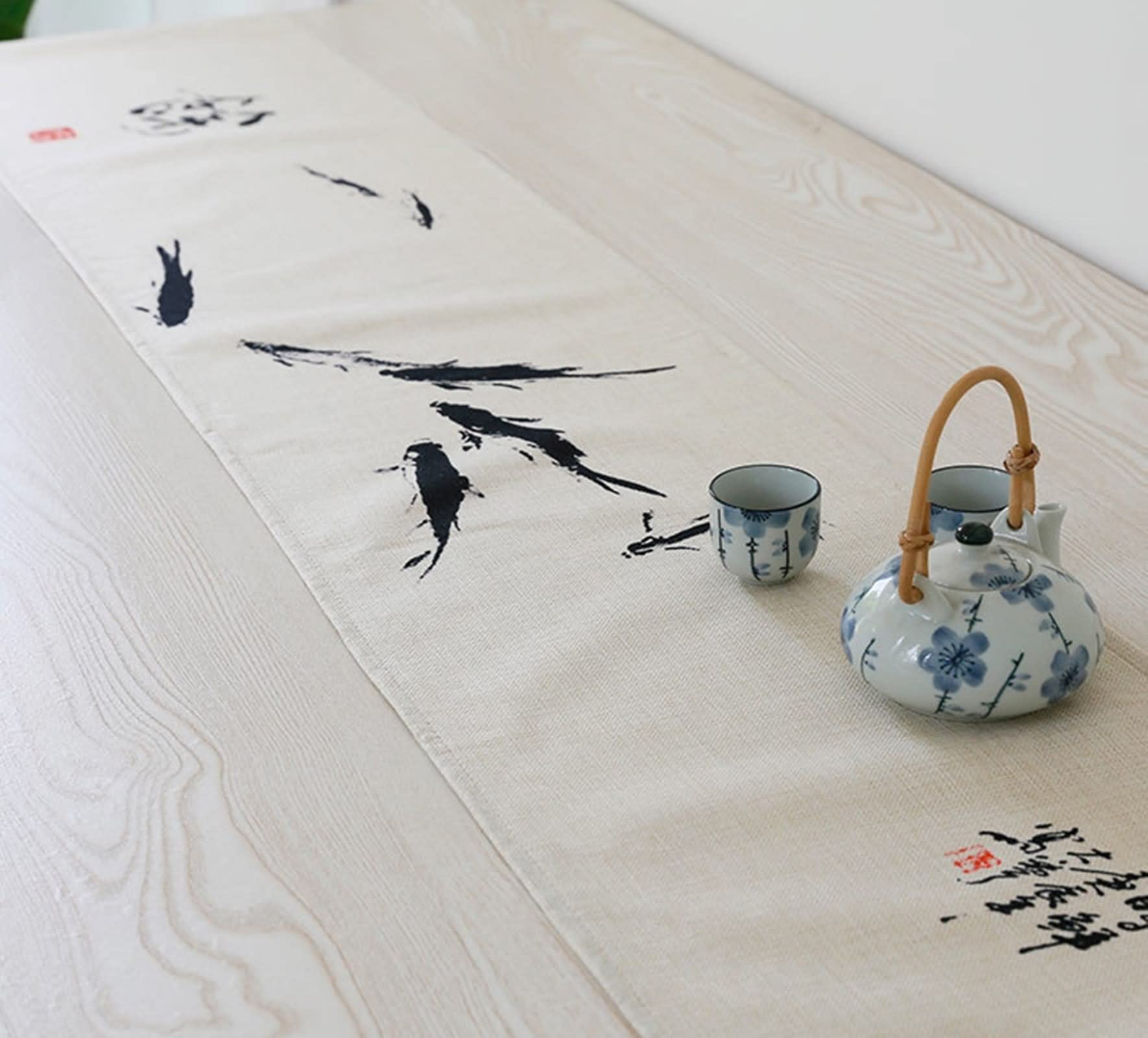 Camini da tavolo rustici, decorazione per la casa e il salotto di uccelli, stile 2, in cotone, 32 x 230 cm, decorazione per la casa