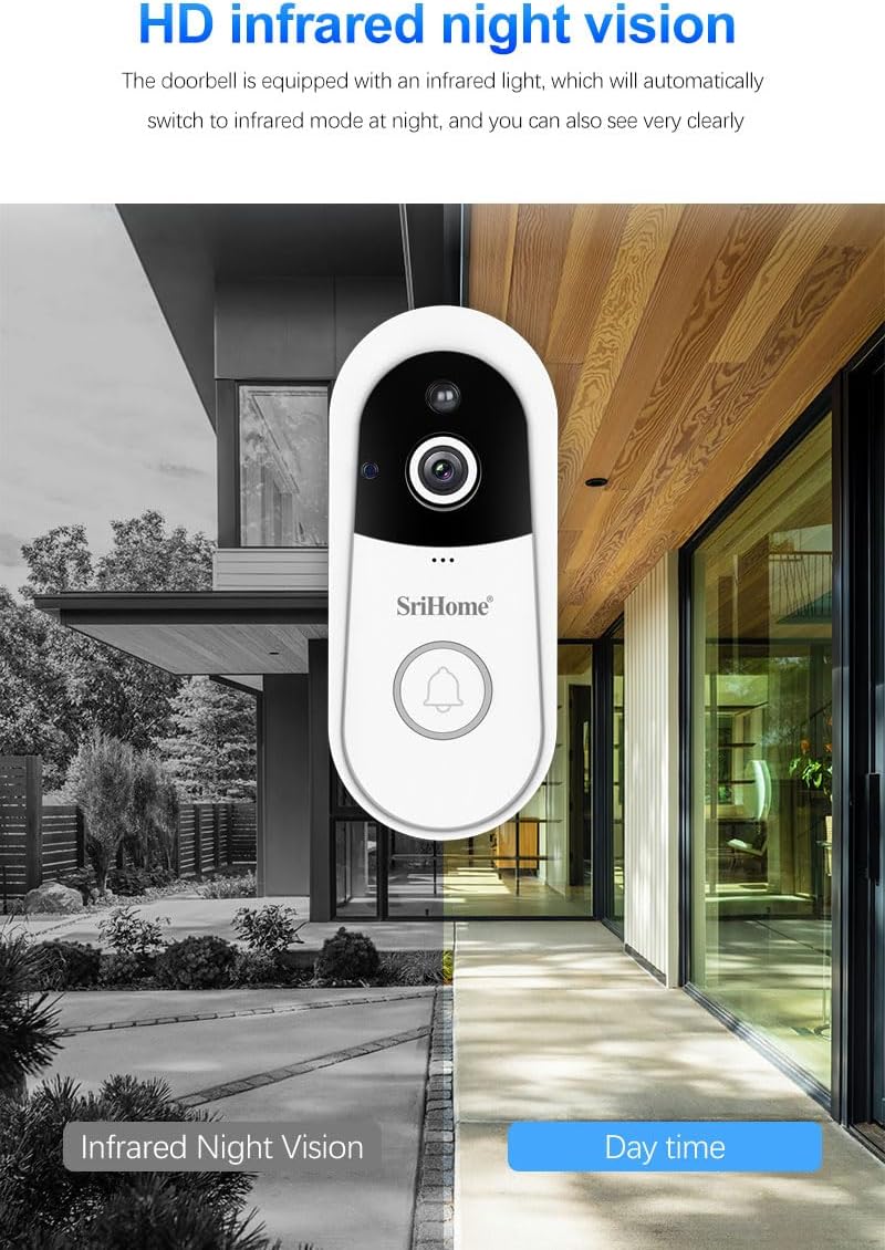 Split image showing the doorbell camera's view in daytime and infrared night vision