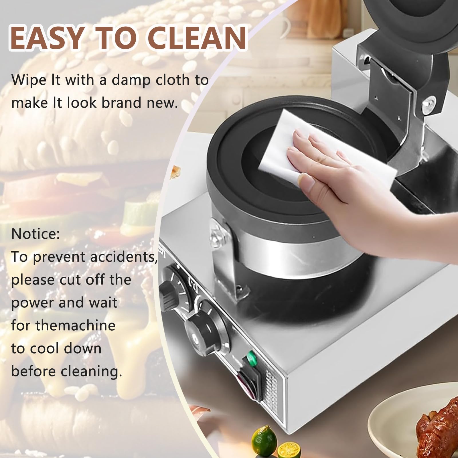 Piastra per Waffle Elettrica, Macchina per Hamburger da 1300 W, Macchina per Hamburger Antiaderente Commerciale, Temperatura Regolabile da 50 a 300 ℃ per Uso Domestico