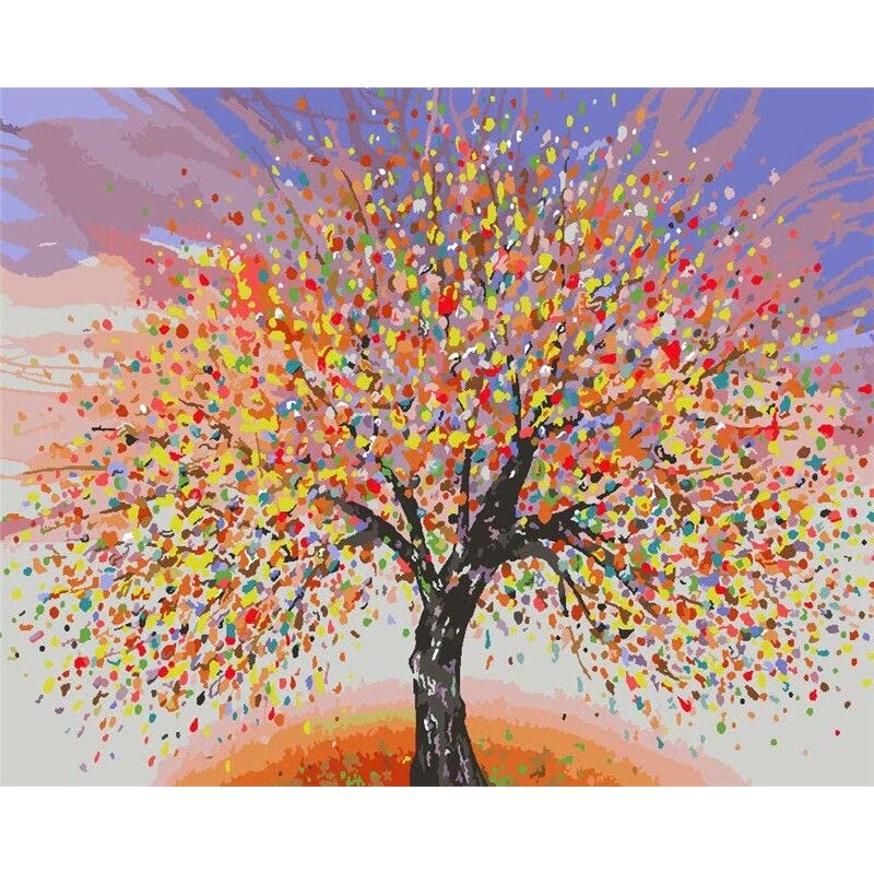 ABEUTY Malen Nach Zahlen Set „Sonnenbaum“ – 40x50 Cm Leinwand, Acrylfarben, Inkl. Pinsel