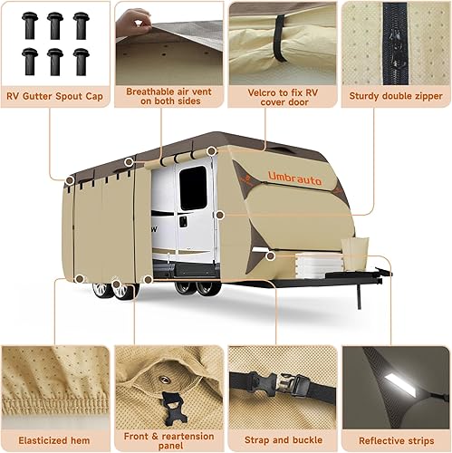 Miniatura 3 de Umbrauto - Cubierta para remolque de viaje RV de 35-38 pies, con techo de 7 capas, impermeable y a prueba de viento, incluye 4 fundas para llantas