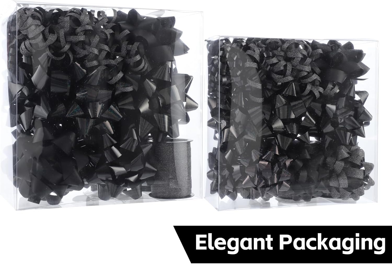 DYSHIPEN 16 Pcs Gift Bows,Bows for Gift Wrapping and Presents,2 Crimped Curling Ribbons,2 Curly Bows,Christmas Bows,for Parties, Birthdays, Weddings. (Black, 3.5in+2.5in) - Image 7