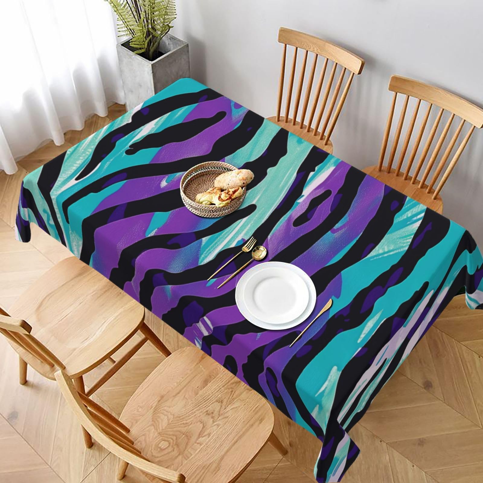 WPKJU Blue Green Camouflage Zebra Stripe Printed Tablecloth 60x90 in Water Resistant Table Cover Washable Rectangle Table Cloth for Dining Tables