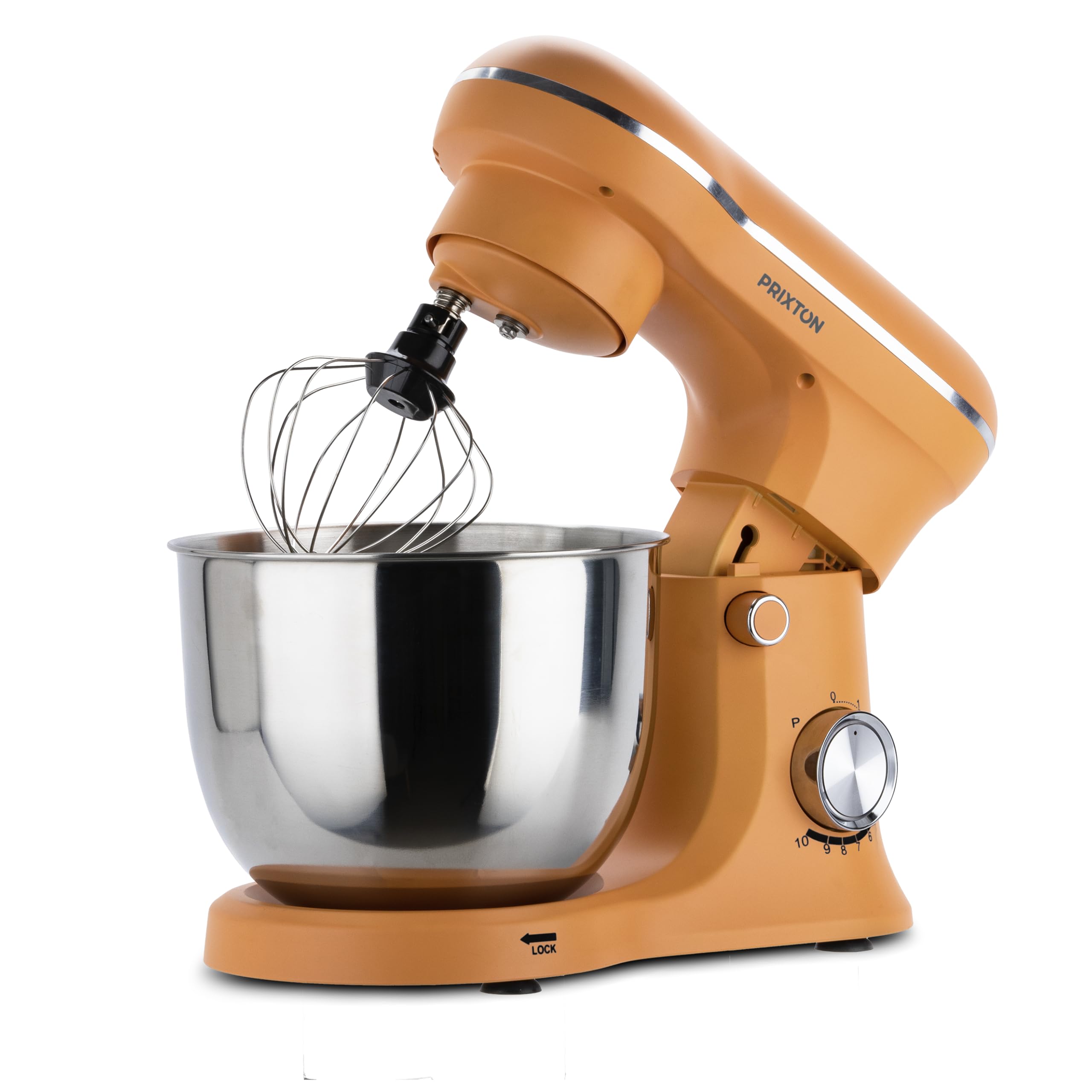 PRIXTON Batidora Amasadora KR250 para Repostería, Potencia 1500W, 10 Velocidades, Bol Acero Inoxidable de 5 litros, 3 accesorios, Tapa Transparente, Color Naranja Mate (Reacondicionado)