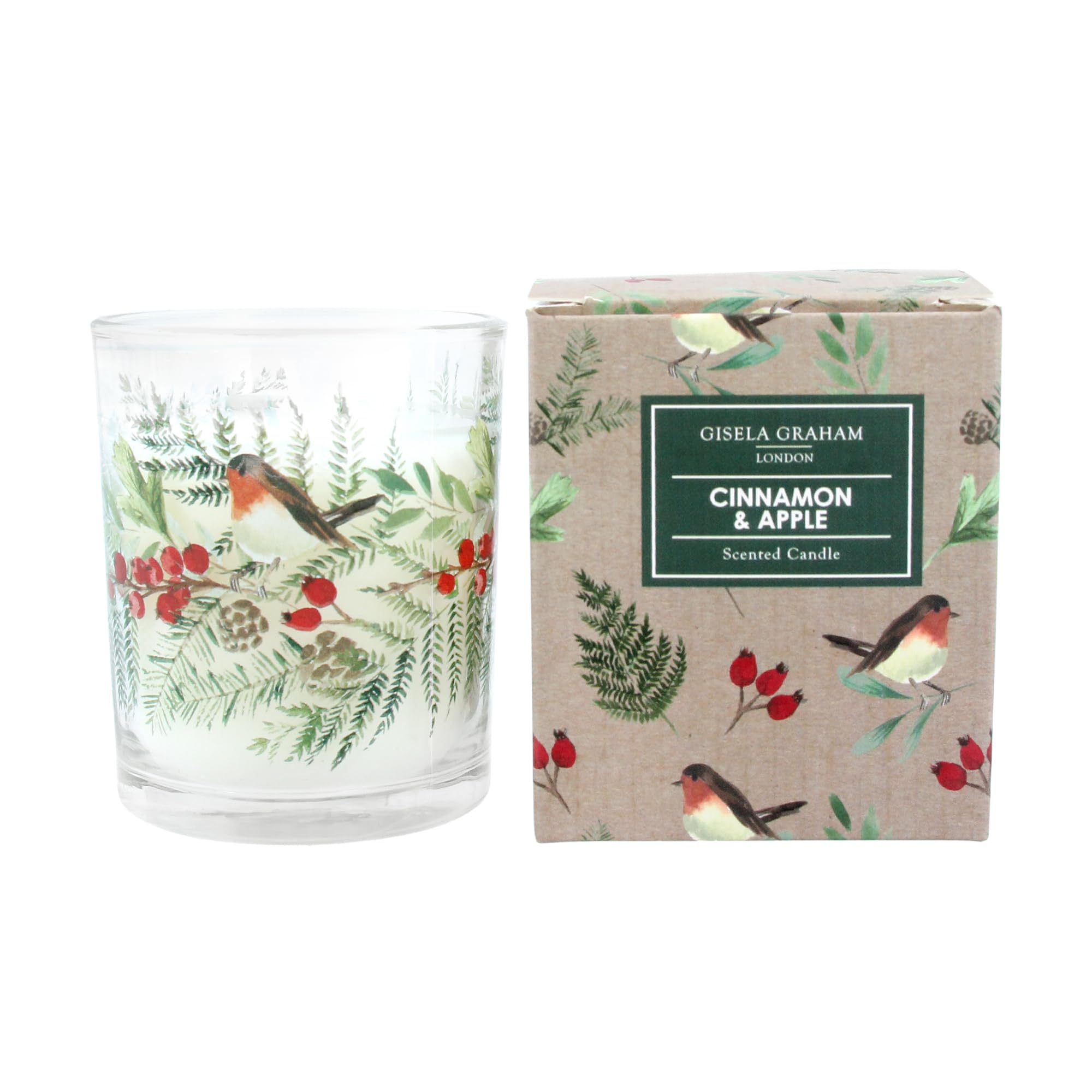 Gisela Graham Multicolor Cinnamon And Apple Scented Robins Design Christmas Candle