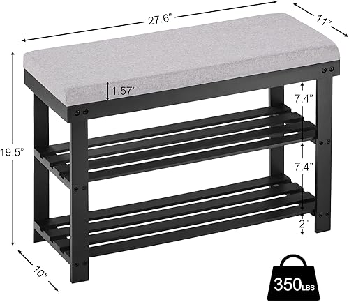 Miniatura 3 de Apicizon - Zapatero de 3 niveles para entrada, banco de zapatos de bambú con asiento acolchado, pequeño organizador de zapatos con almacenamiento