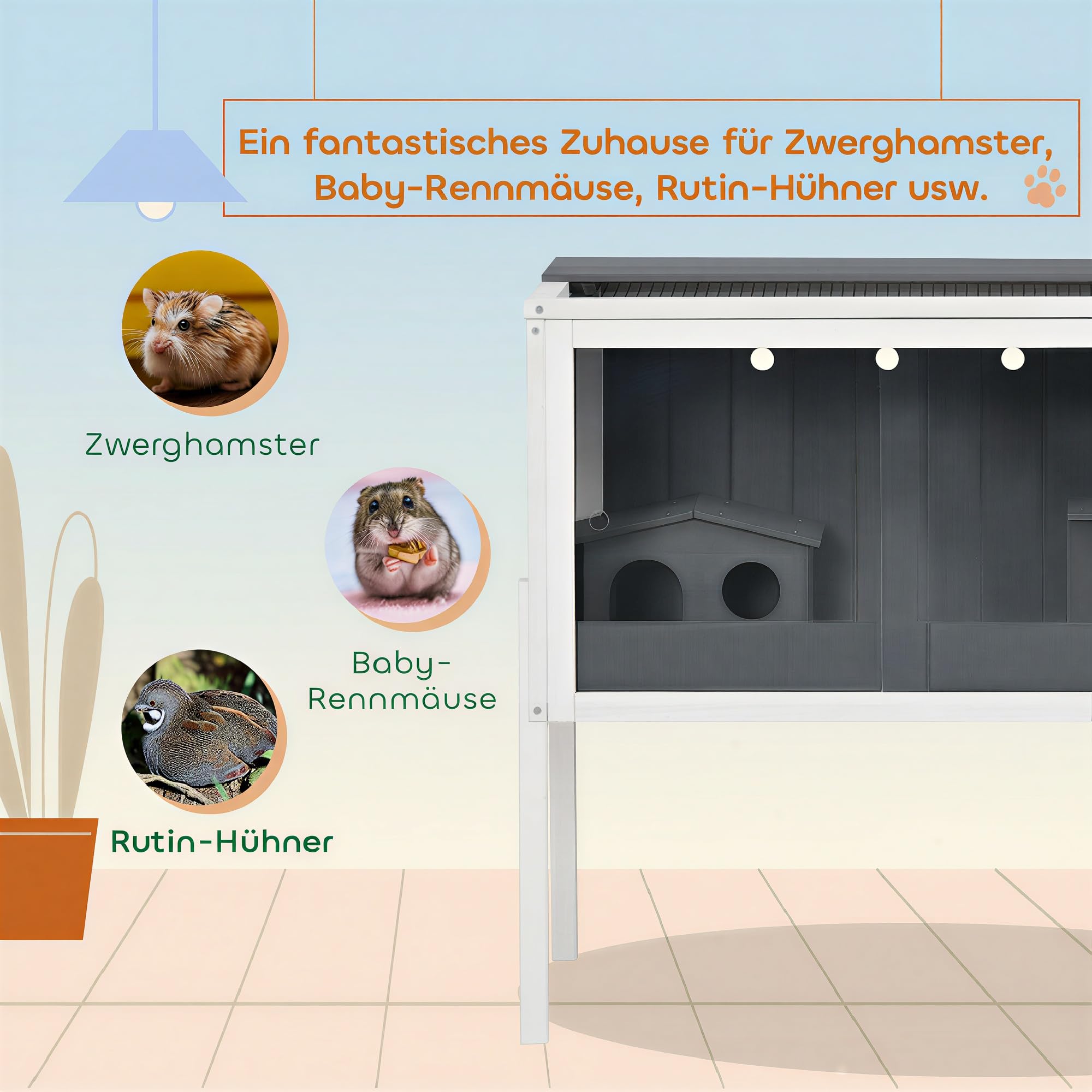 PawHut Hamsterkäfig mit Schiebetür für Zwerghamster 82 x 45 x 81 cm Grau