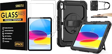 Bundle for iPad (A16) 11th/ 10th Generation Heavy Duty Case for Work 10.9 Inch 2025/2022 and 2 Pack Screen Protector for iPad 11th A16 2025 & 10th Generation 10.9 Inch 2022 Glass Film