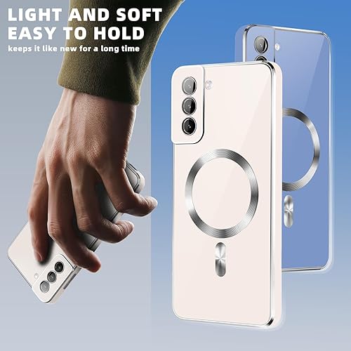 Miniatura 5 de Funda magnética para Samsung Galaxy S22+ Plus, protector de lente de cámara Funda delgada chapada antiarañazos para hombres y mujeres, 9-S22P-blanco