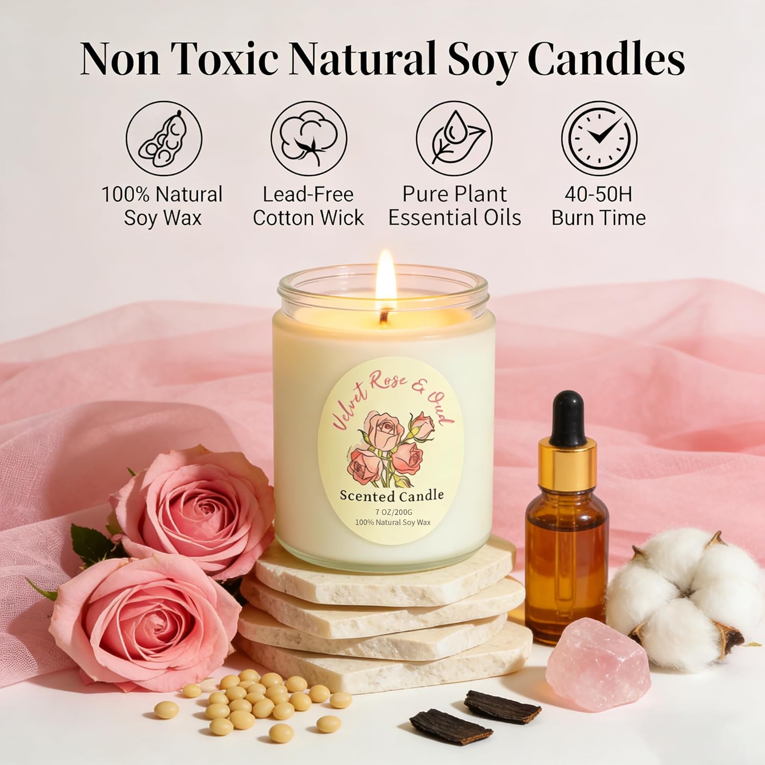 4 Pack Scented Candle Gift Set,Lavender Rose Coconut Vanilla Highly Long Lasting for Home Aromatherapy Soy Non Toxic 28 Oz 200 Hour Burn Birthday Meditation Housewarming Bath for Women Mothers Day
