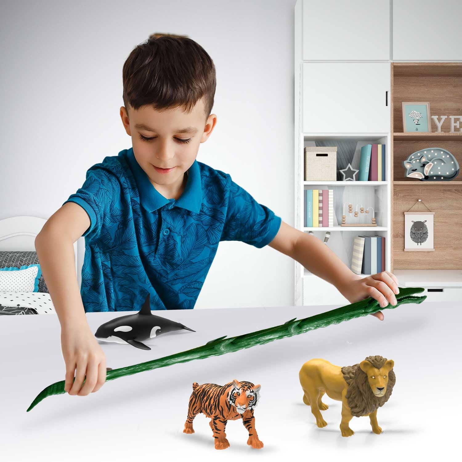 CRAZE Stretchy Animals Big Predators kompletny zestaw – 12 bardzo rozciągliwych figurek zwierząt, drapieżniki do kolekcjonowania, z elastyczną skórą i specjalnym wypełnieniem