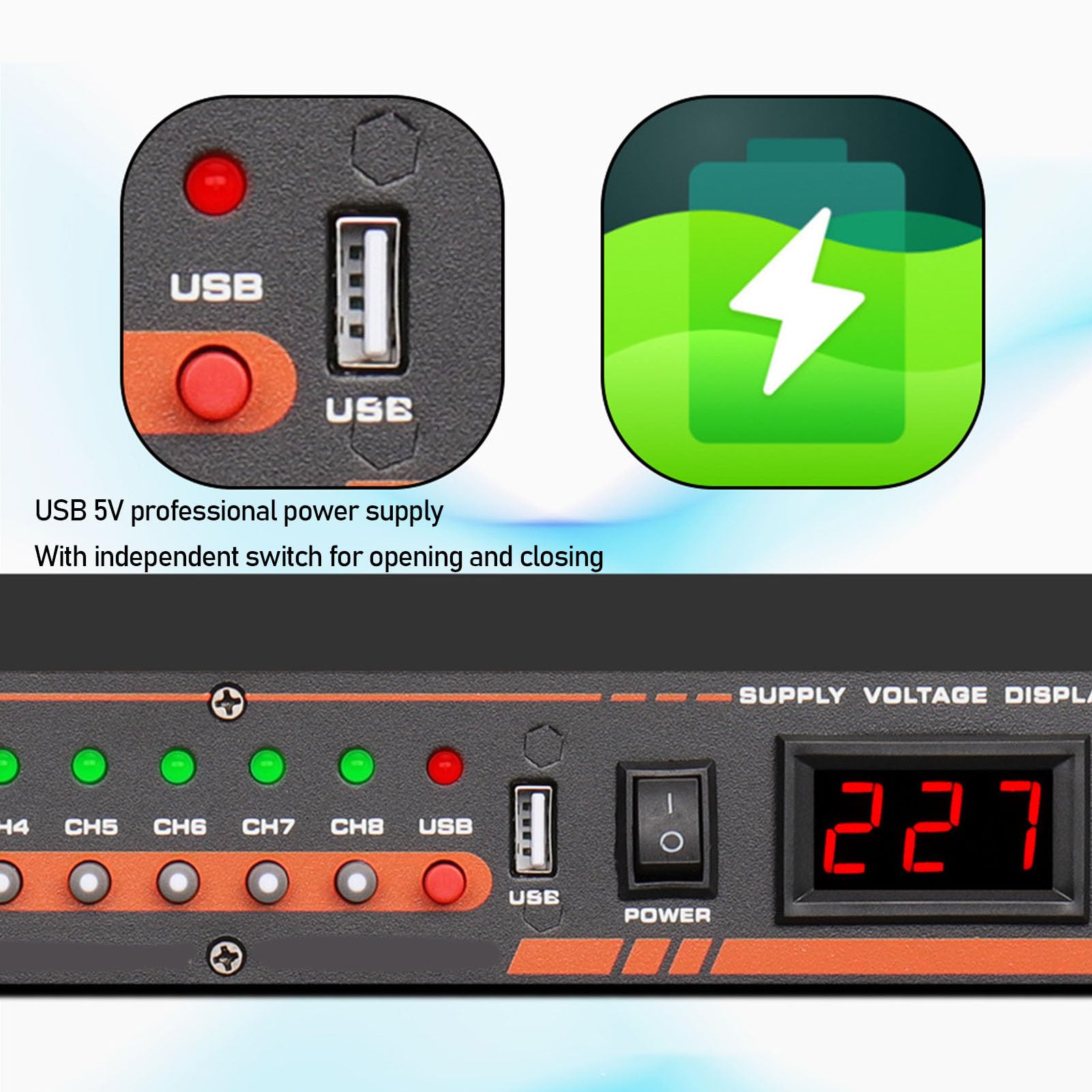PUSOKEI Sequenziatore di Potenza a 10 Uscite, Controller per Apparecchiature Audio Ad Alta Potenza con Display Digitale della Tensione, per PA da Studio con Amplificatore da Palco (Spina europea)