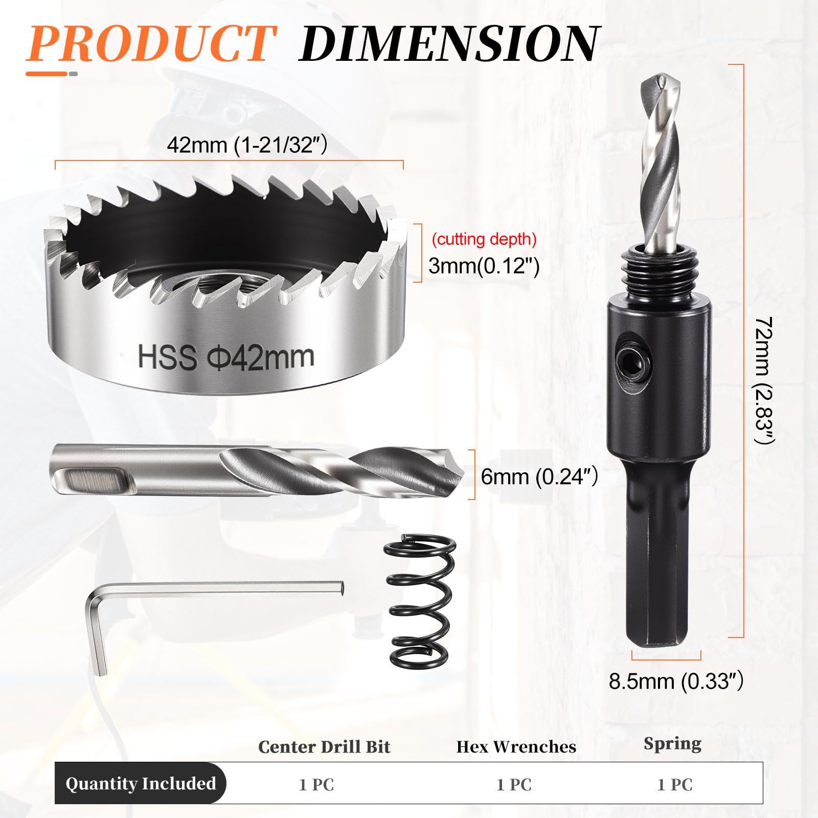 METALLIXITY Hole Saw 42mm (1-21/32"), 4241 High Speed Steel Hole Cutter with Center Drill Bit - Image 2
