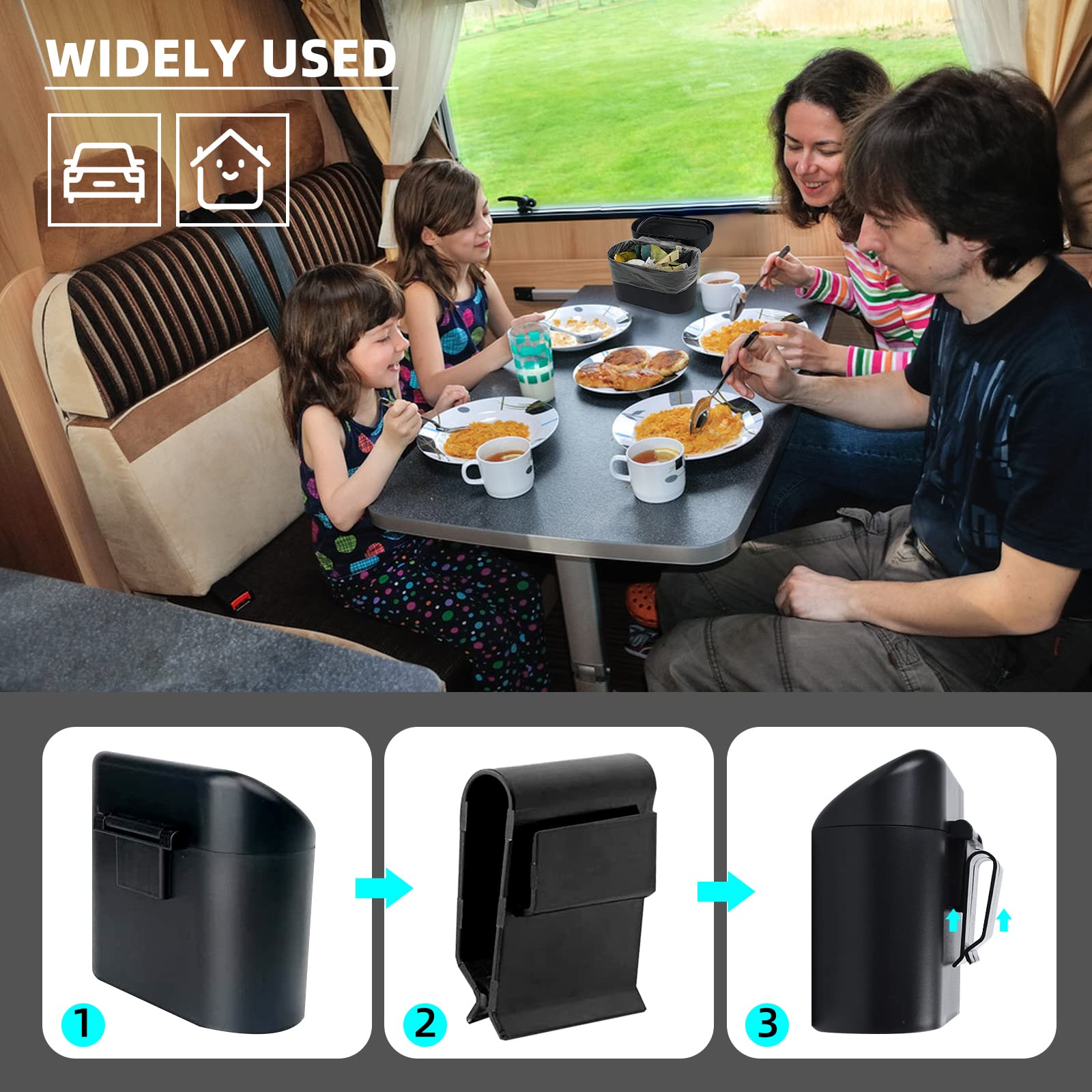 Cestino Per Auto Hejo - Pieghevole, In Pelle Nera, Con Sacchetti, Ideale Per Mantenere L'Auto Pulita - Foto 4