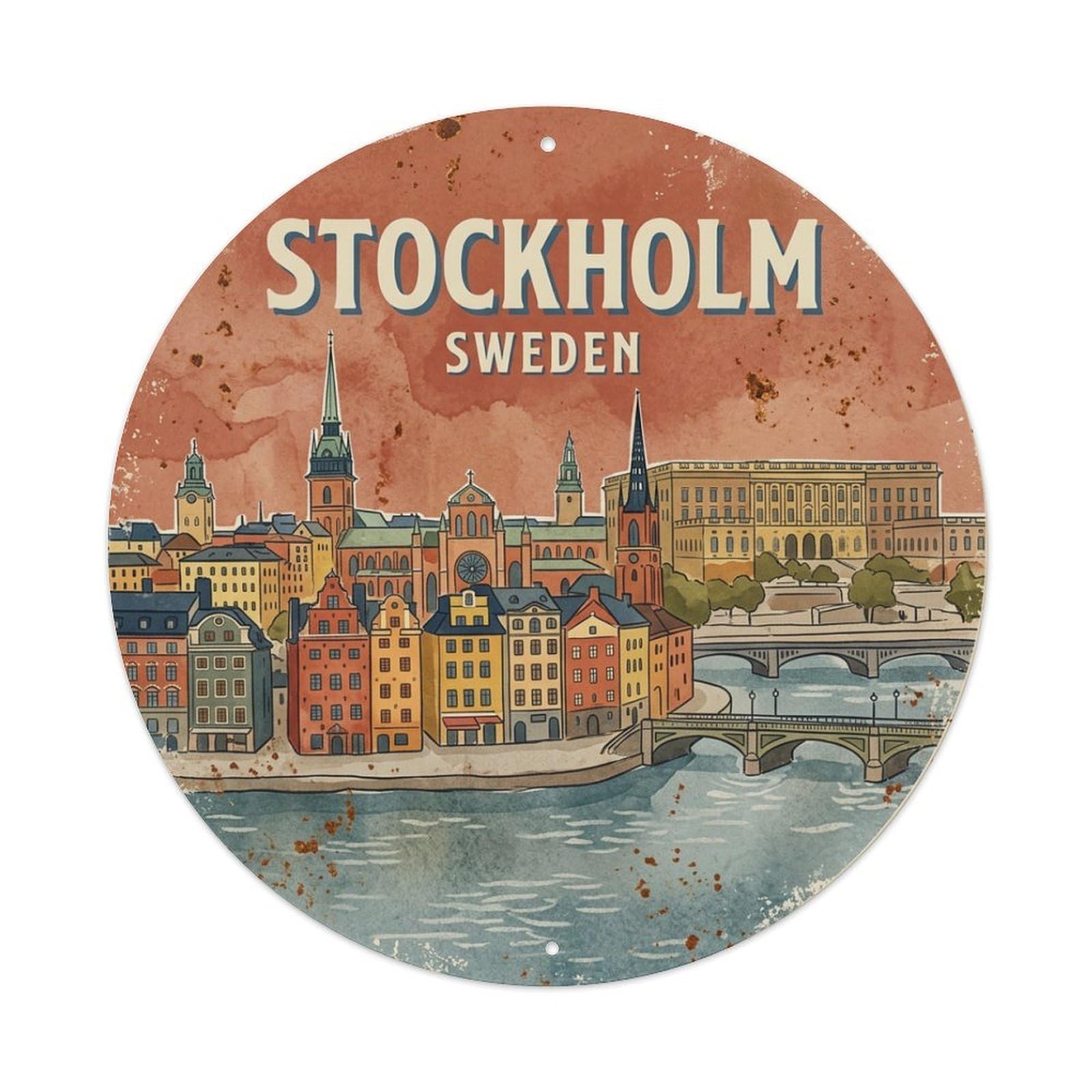 Vintage Travel Stockholm Sweden Cityscape 1 Metal Tin Sign