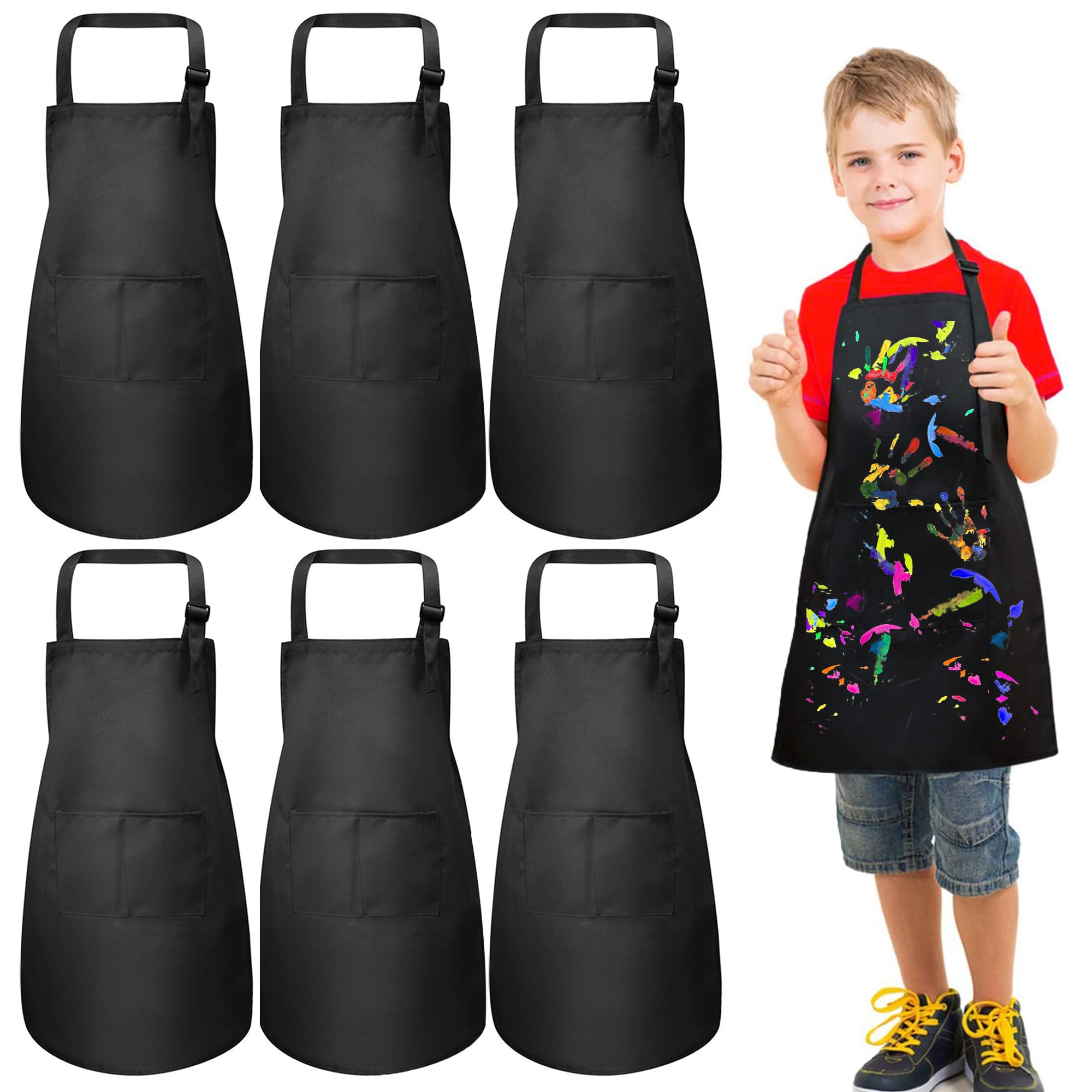 Umboom Set De 6 Delantales Escolares Ajustables Con 2 Bolsillos – Talla Única Para Niños De 3 A 14 Años, Ideal Para Cocinar, Pintar Y Jardinería