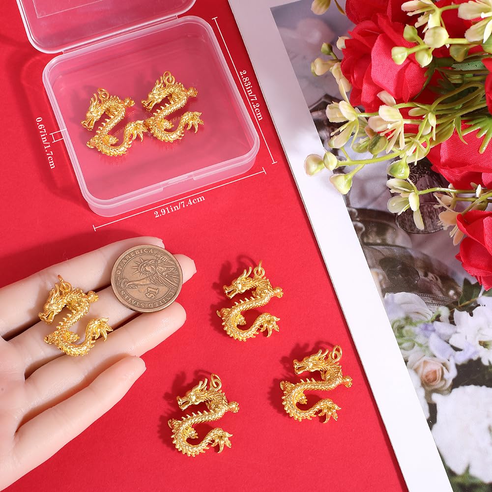 Beebeecraft 1 Box 8Pcs Chinese Dragon Charms 18K Gold Plated Chinese Zodiac Charms 3D Necklace Charm with Jump Ring for DIY Necklace Bracelet Jewelry Making - Image 3